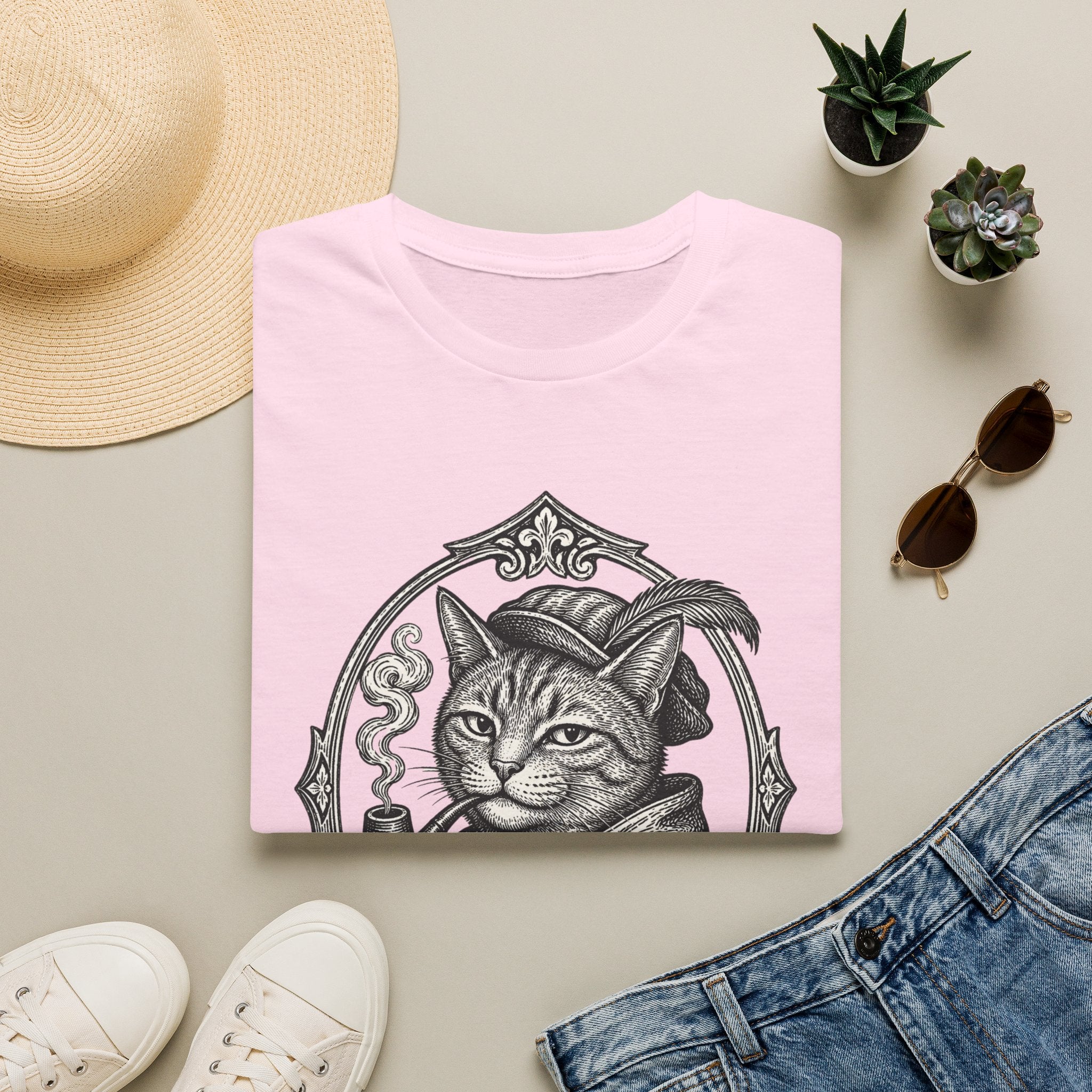 Steampunk Cat Portrait T-Shirt | Victorian Cat with Top Hat and Pipe