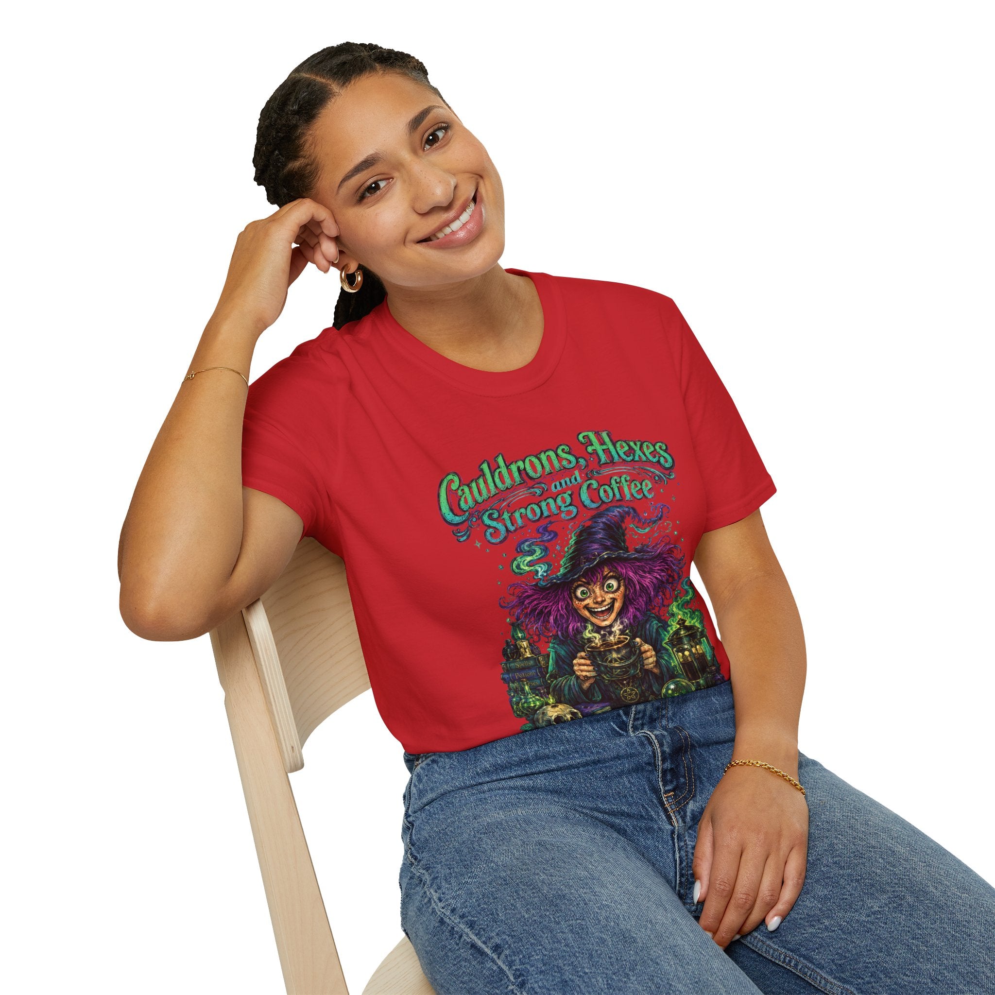 Witch Coffee T-Shirt  "Cauldrons, Hexes and Strong Coffee" Halloween Tee