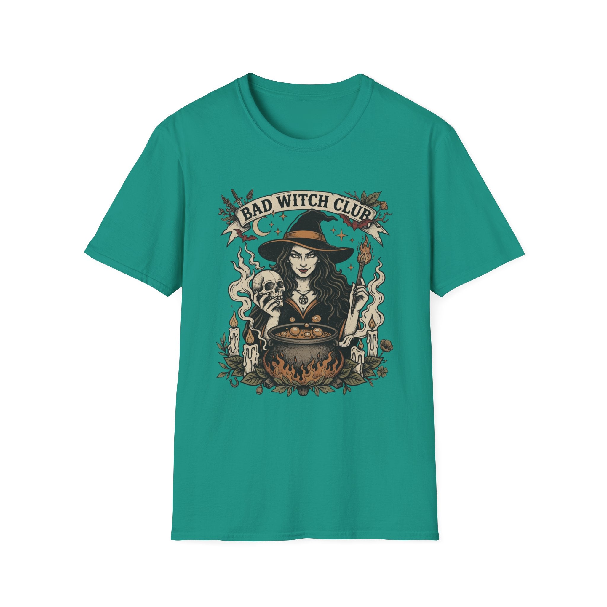 Bad Witch Club T-Shirt | Witch Illustration, Skull, Cauldron, Spooky