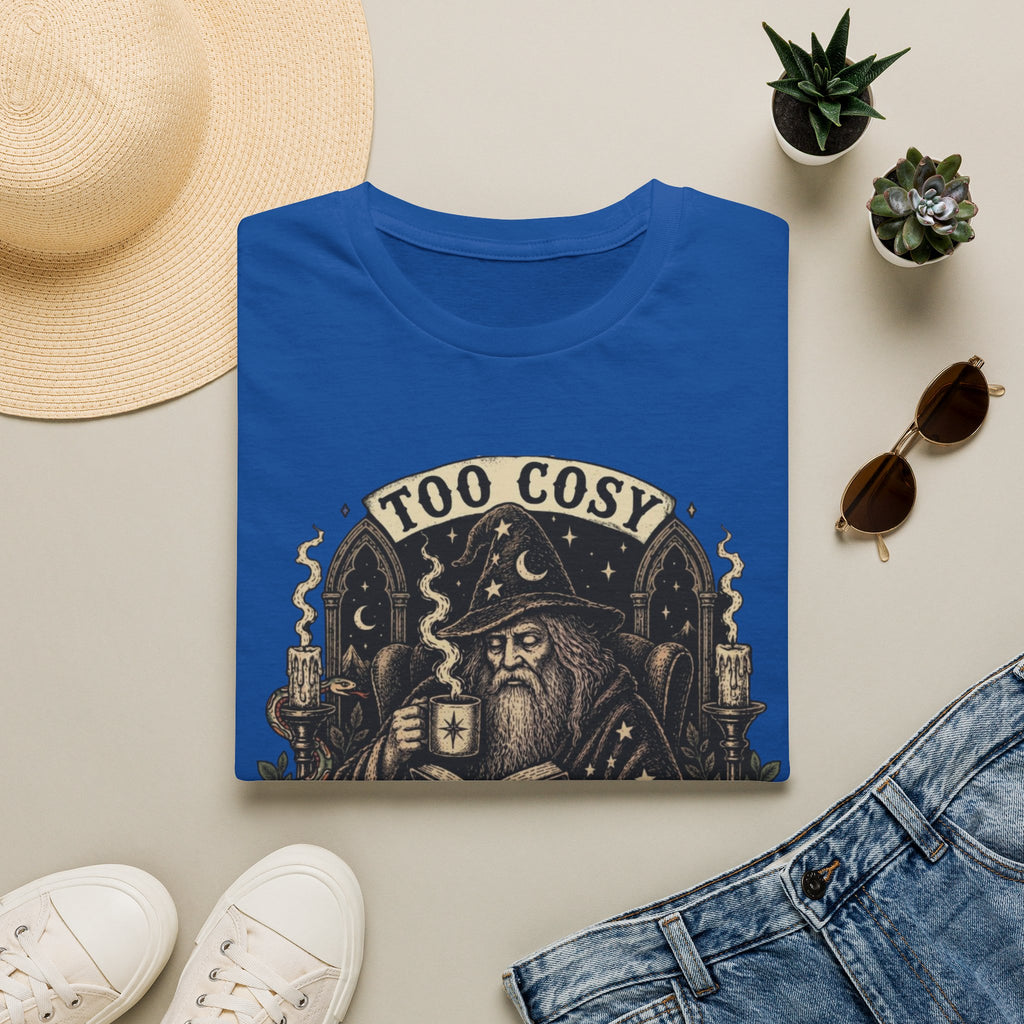 Too Cosy Wizard Illustration T-Shirt | Fantasy Mage Coffee Design