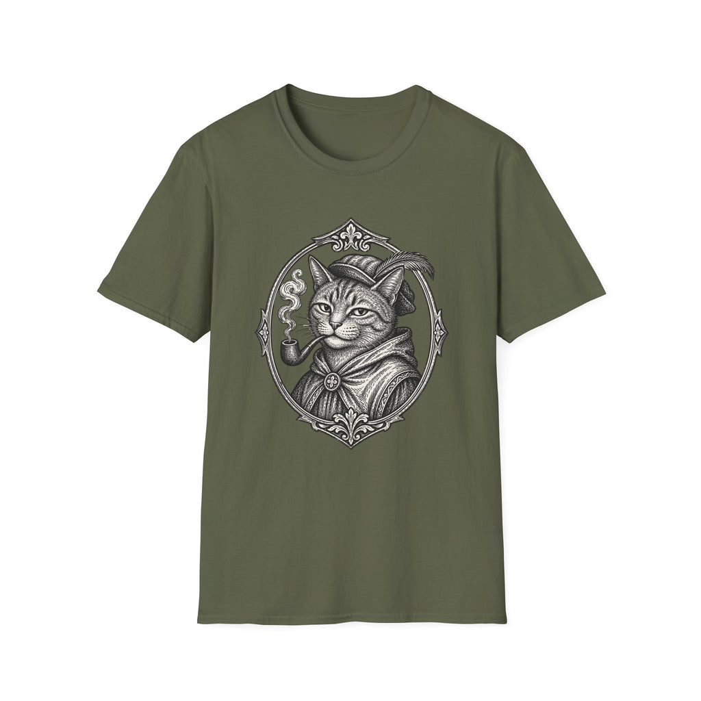 Steampunk Cat Portrait T-Shirt | Victorian Cat with Top Hat and Pipe
