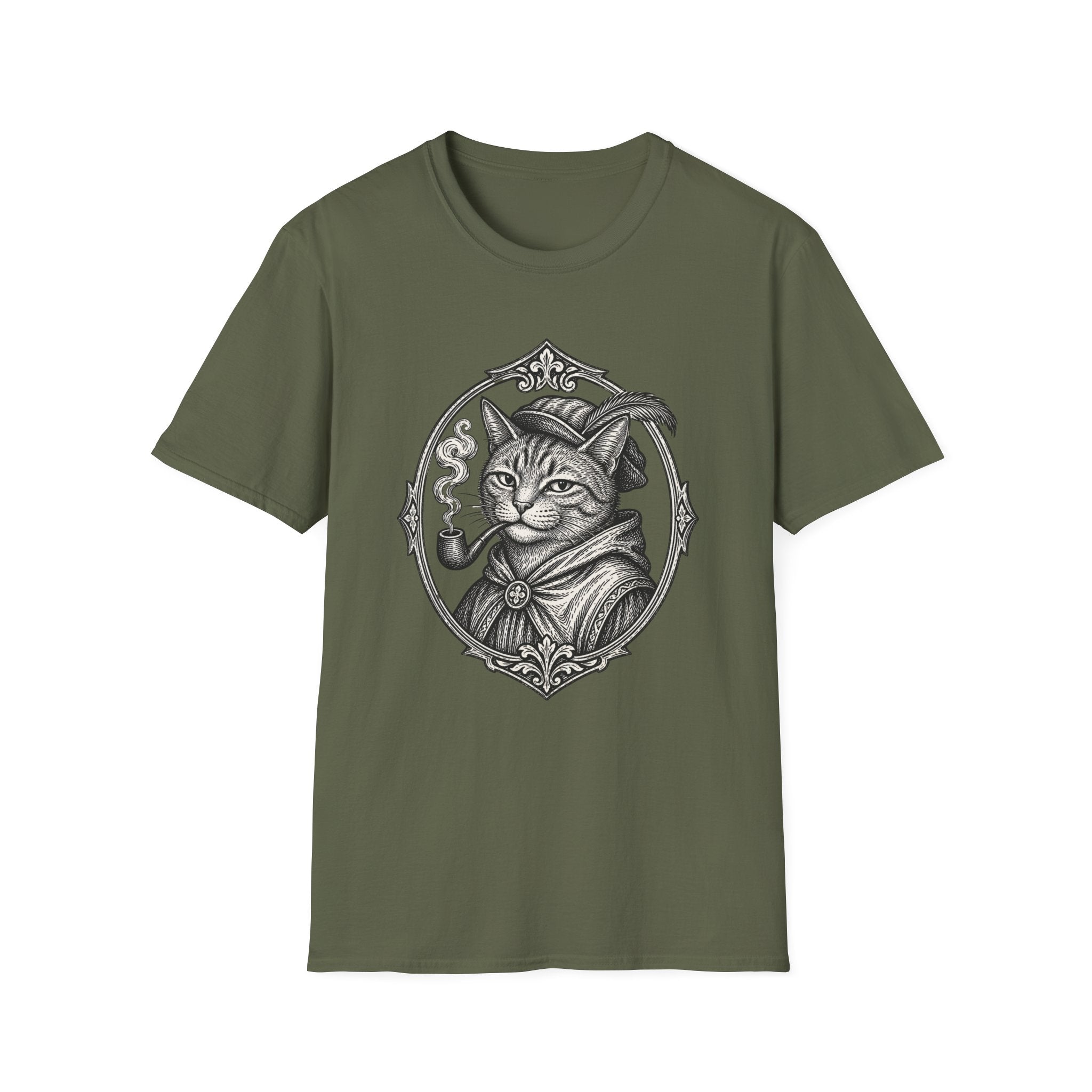 Steampunk Cat Portrait T-Shirt | Victorian Cat with Top Hat and Pipe