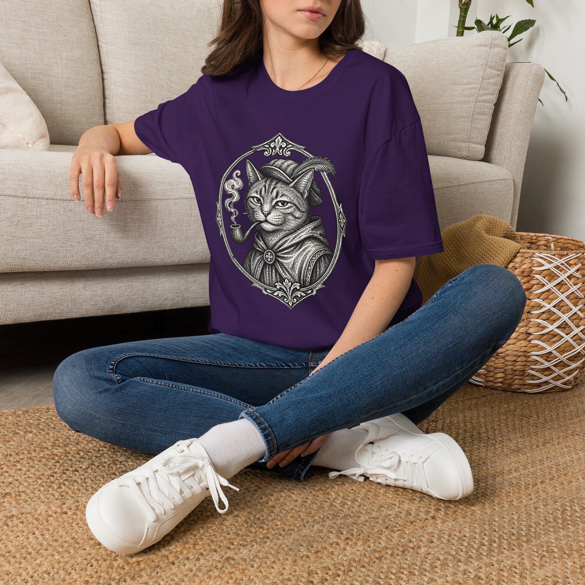 Steampunk Cat Portrait T-Shirt | Victorian Cat with Top Hat and Pipe
