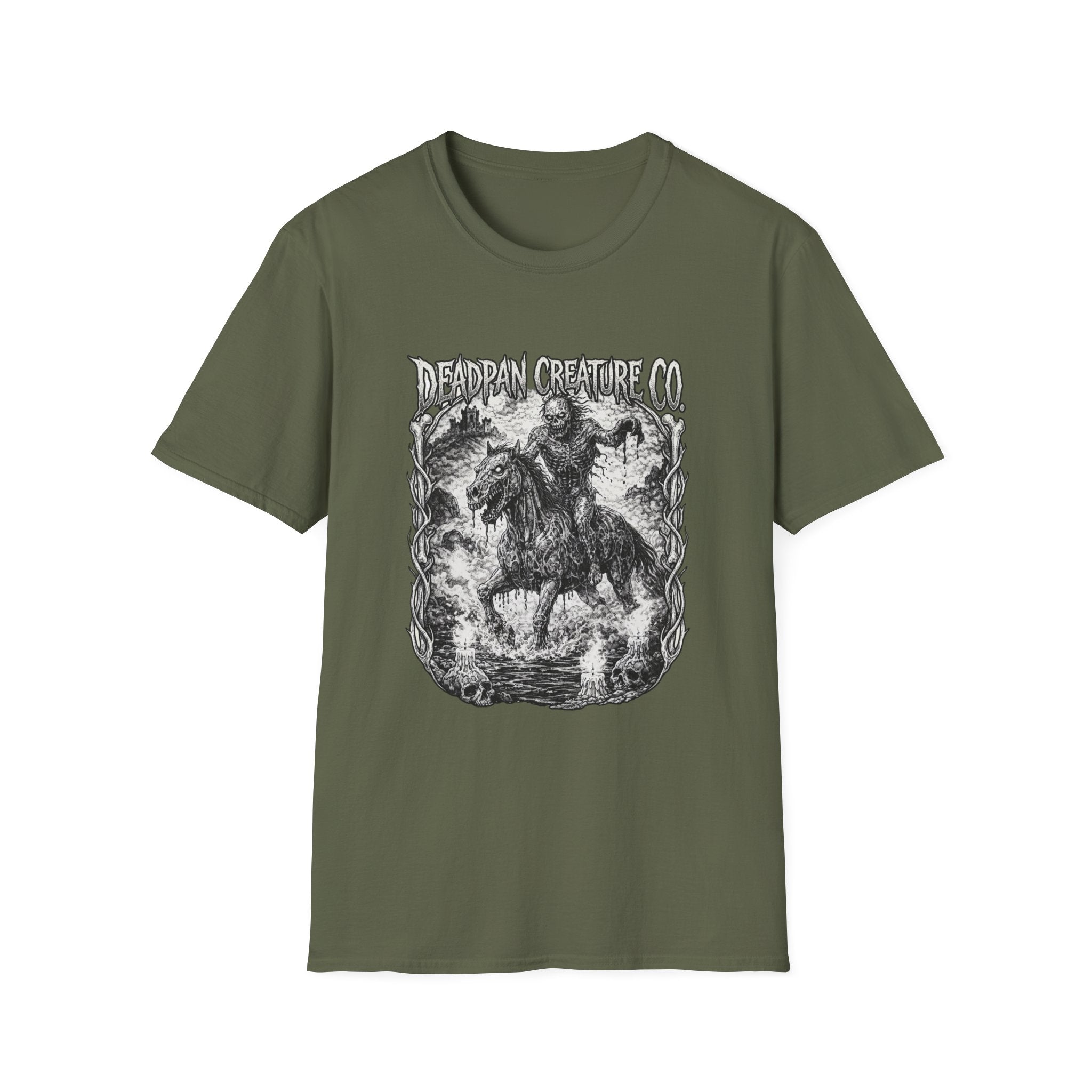 Deadpan Creature Co Skeletal Rider T-Shirt | Gothic Horror Artwork