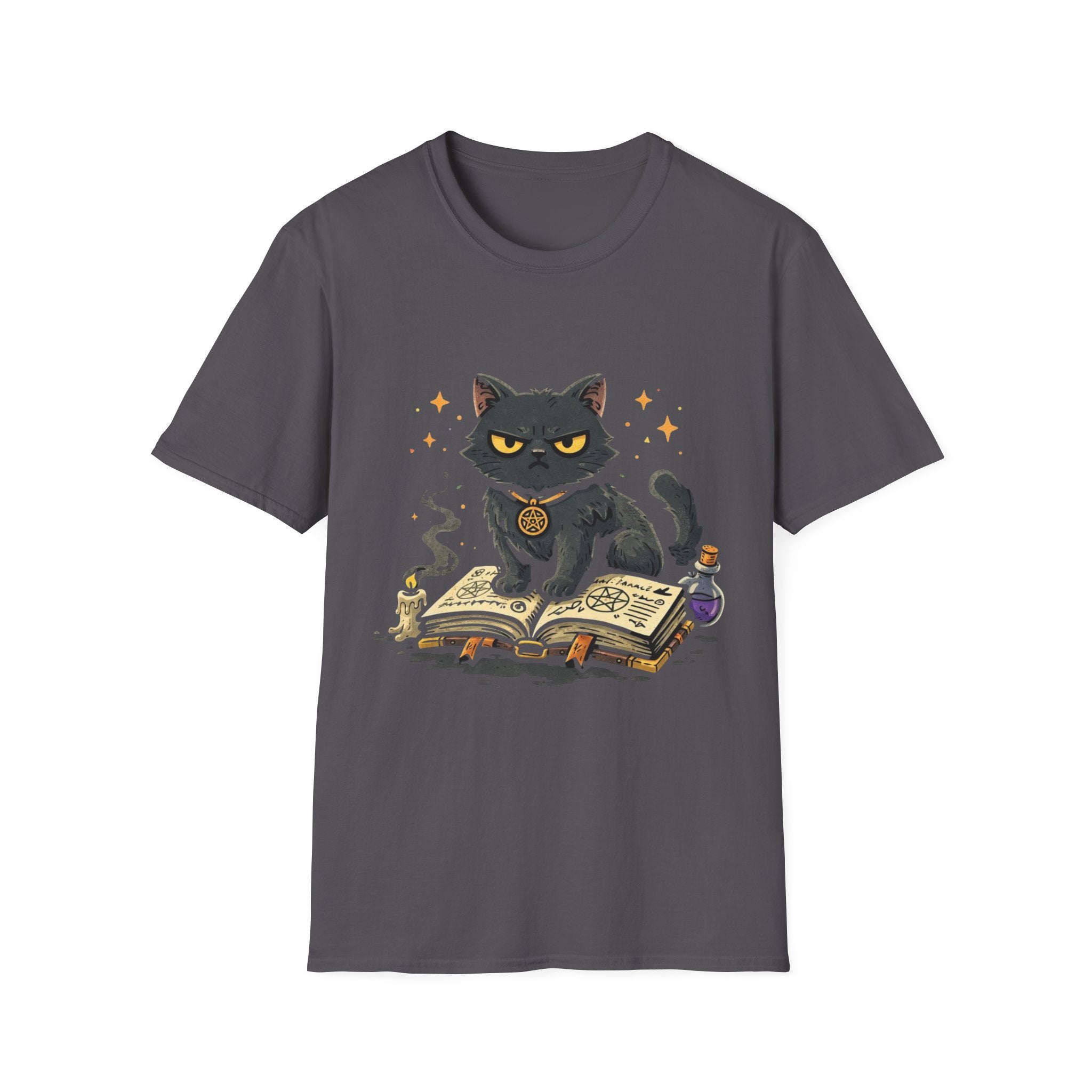 Grumpy Black Witch Cat T-Shirt | Occult Spellbook Magic Cat Shirt
