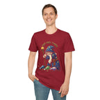 Sad Wizard Illustration T-Shirt | Cute Wizard With Staff, Stars & Potions