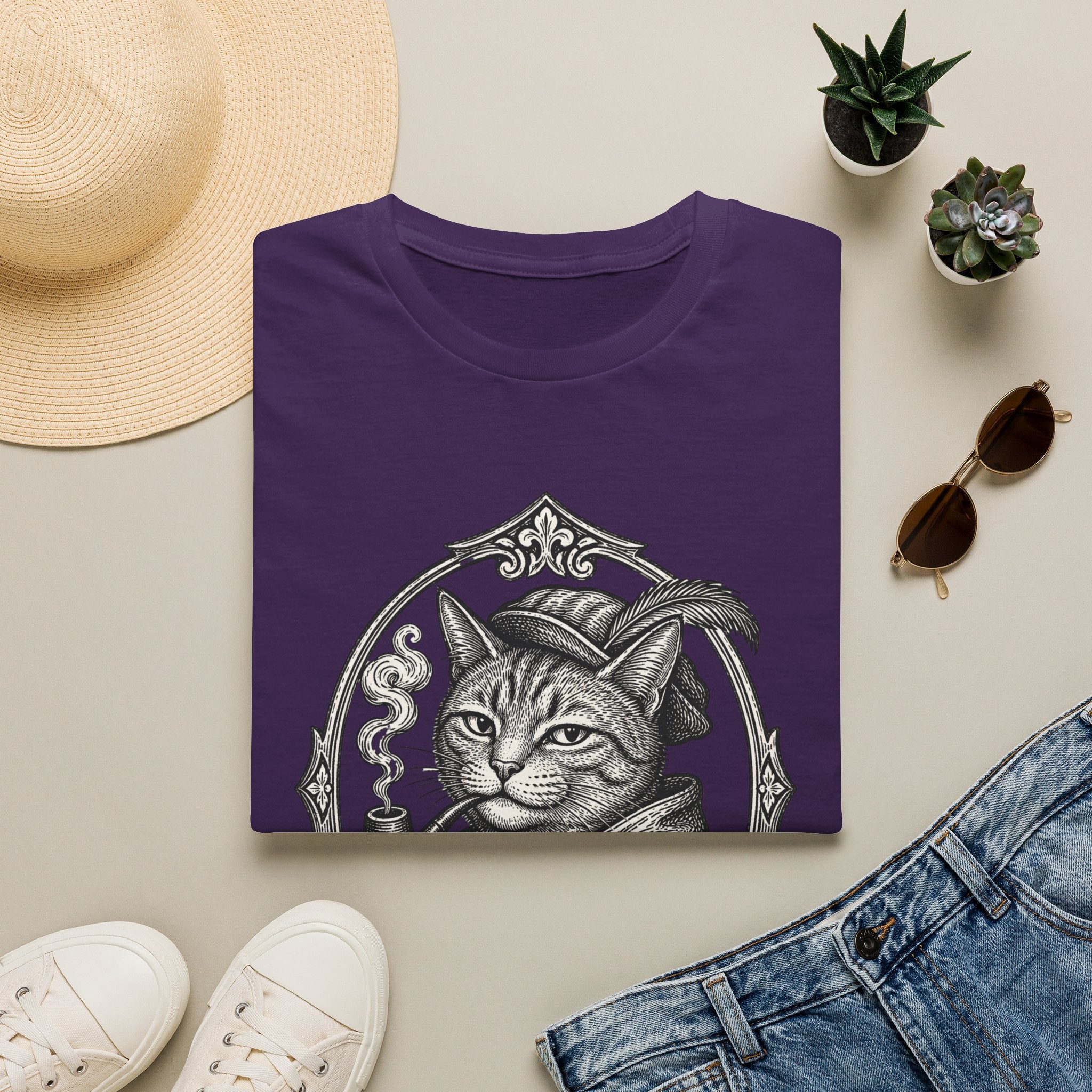 Steampunk Cat Portrait T-Shirt | Victorian Cat with Top Hat and Pipe