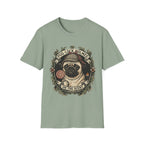 Pug-Lock Holmes Illustration T-Shirt | Pug Detective Vintage Badge