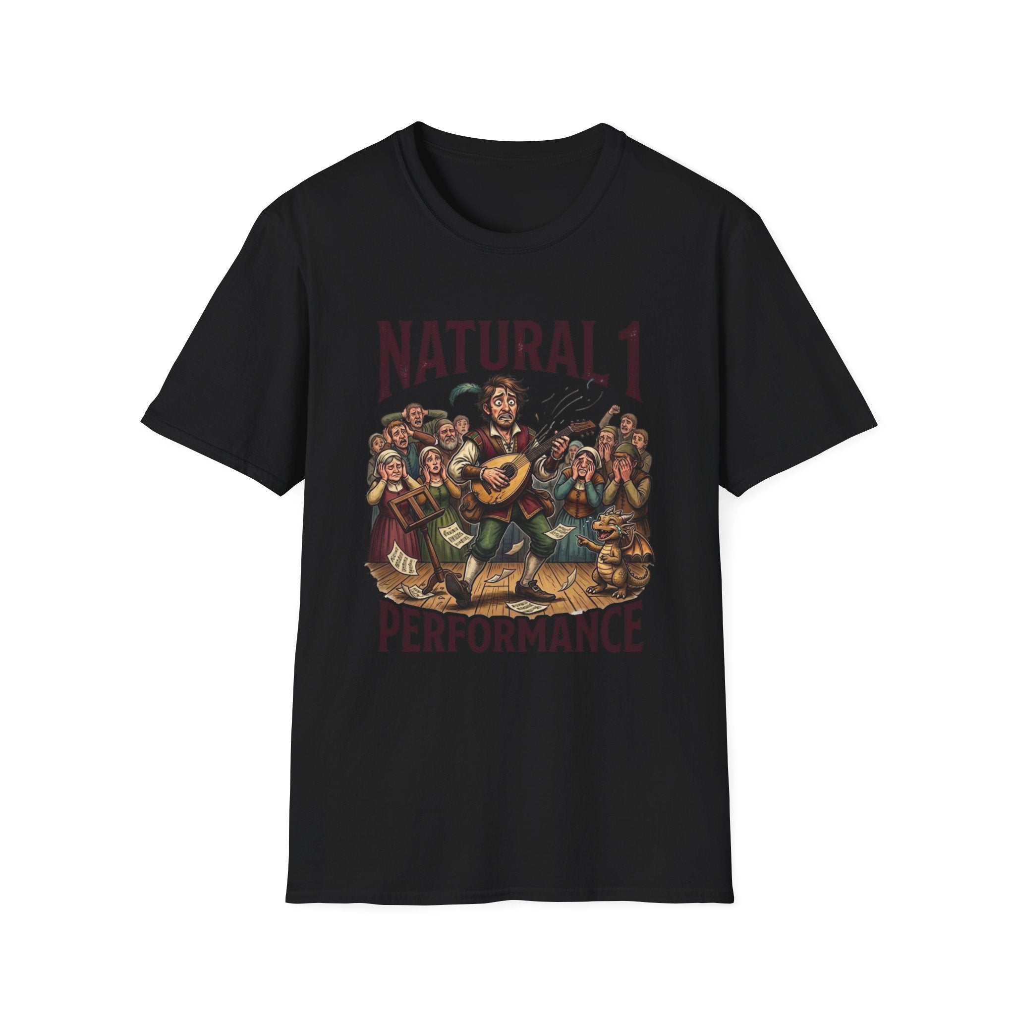 Bard D&D Fantasy Illustration T-Shirt | Natural 1 Performance Poster Tee