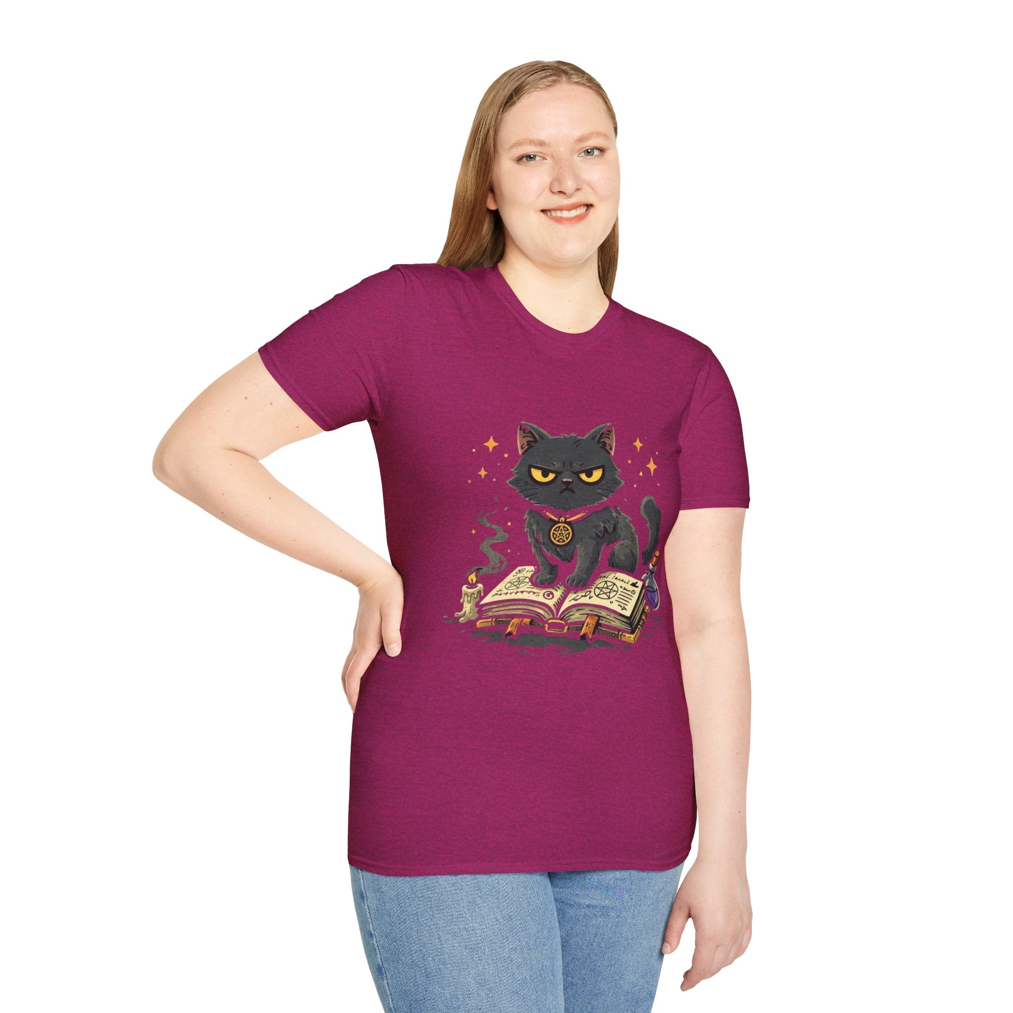 Grumpy Black Witch Cat T-Shirt | Occult Spellbook Magic Cat Shirt
