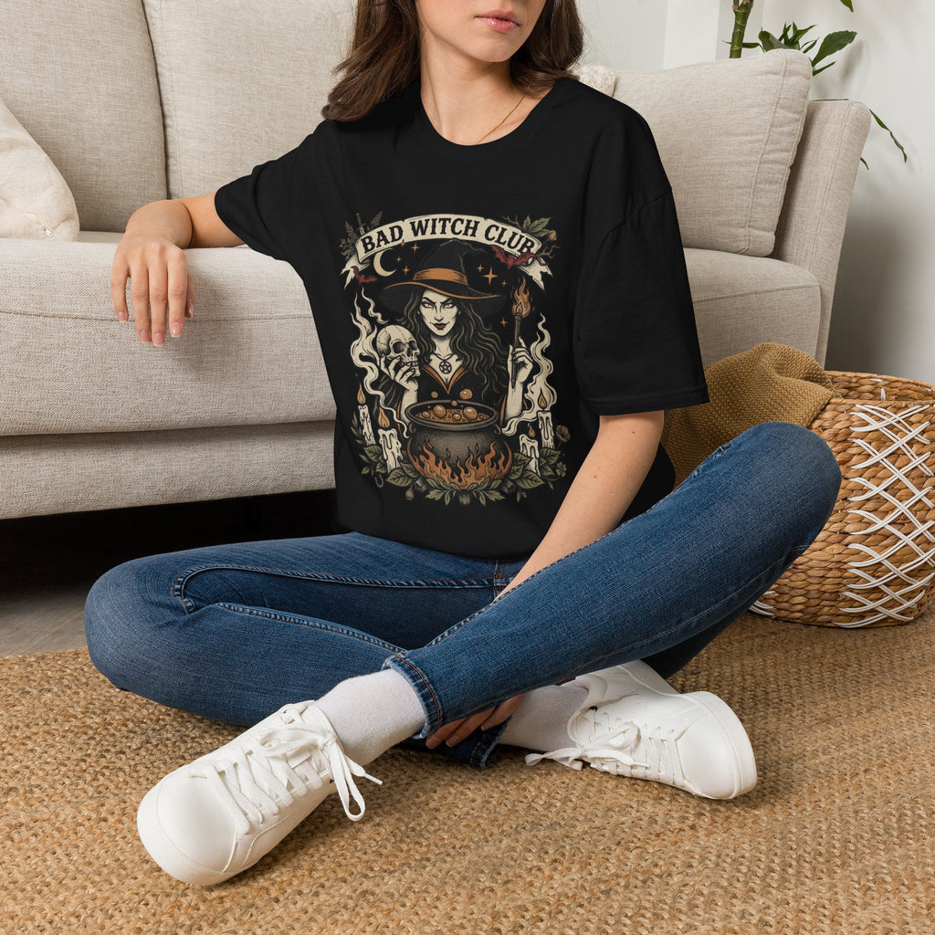 Bad Witch Club T-Shirt | Witch Illustration, Skull, Cauldron, Spooky