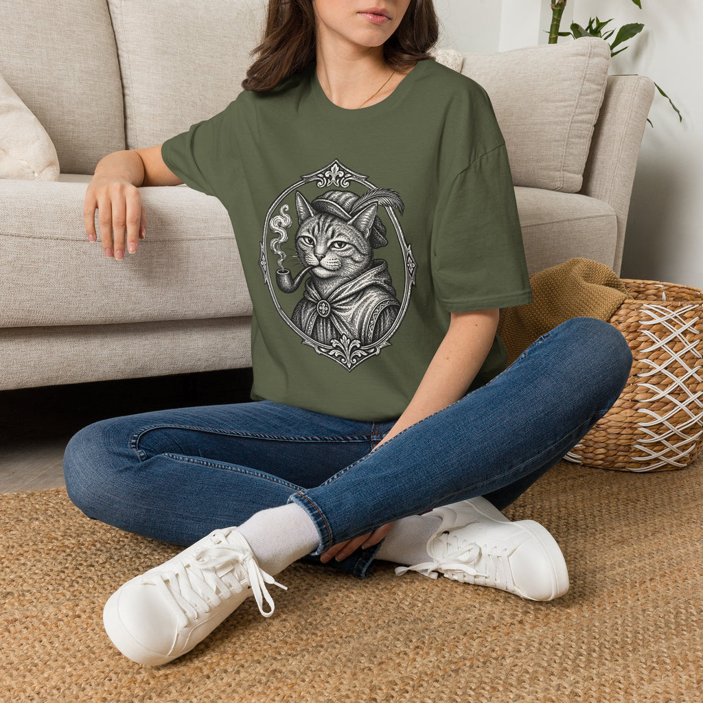 Steampunk Cat Portrait T-Shirt | Victorian Cat with Top Hat and Pipe