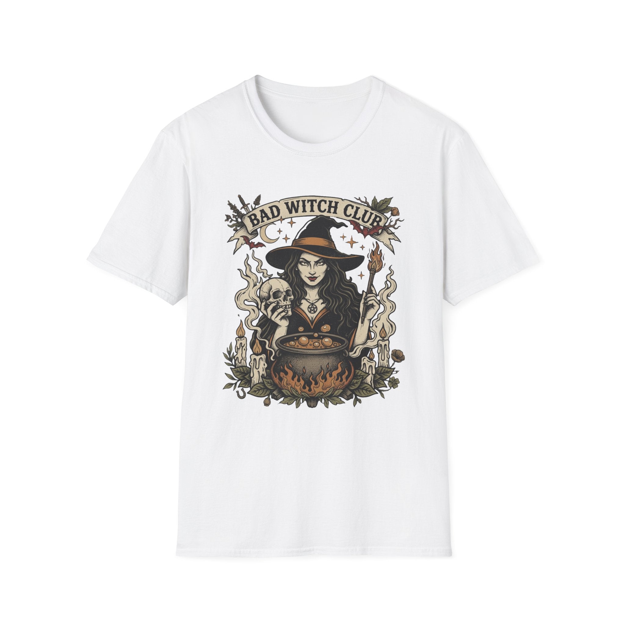 Bad Witch Club T-Shirt | Witch Illustration, Skull, Cauldron, Spooky