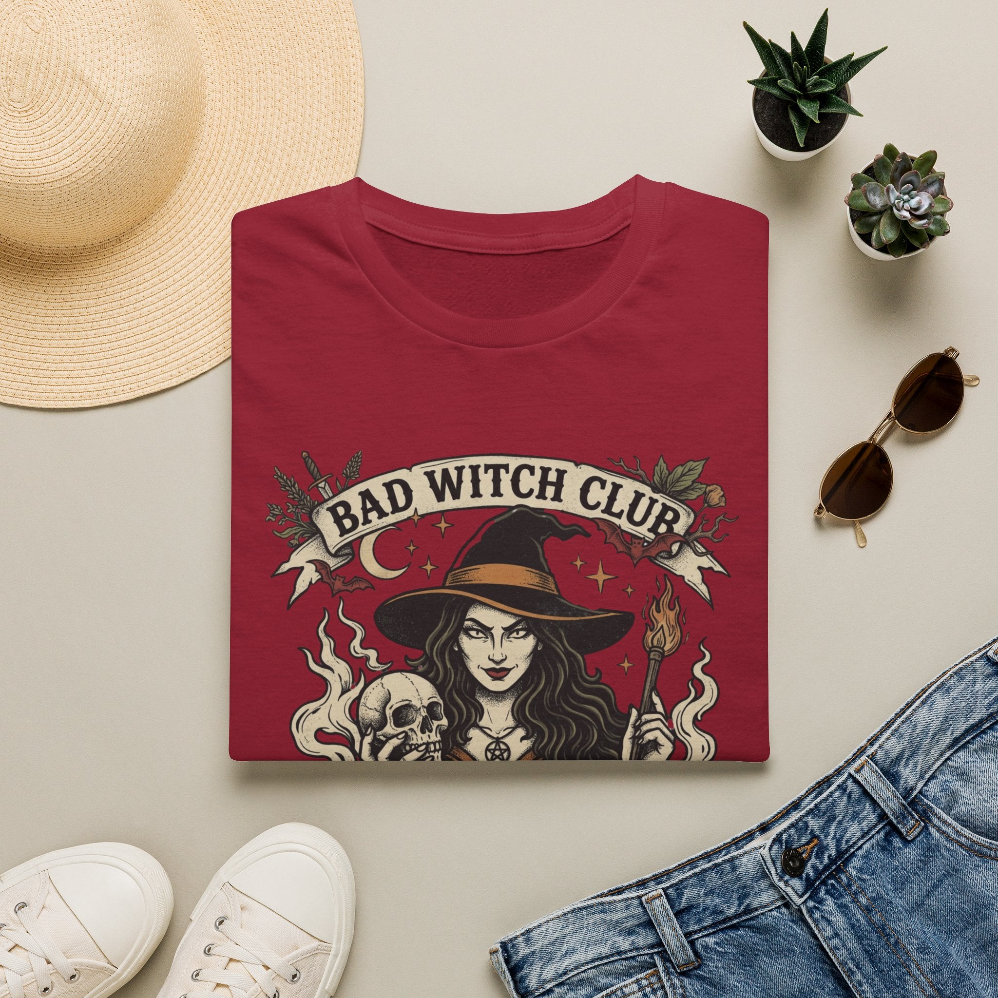 Bad Witch Club T-Shirt | Witch Illustration, Skull, Cauldron, Spooky