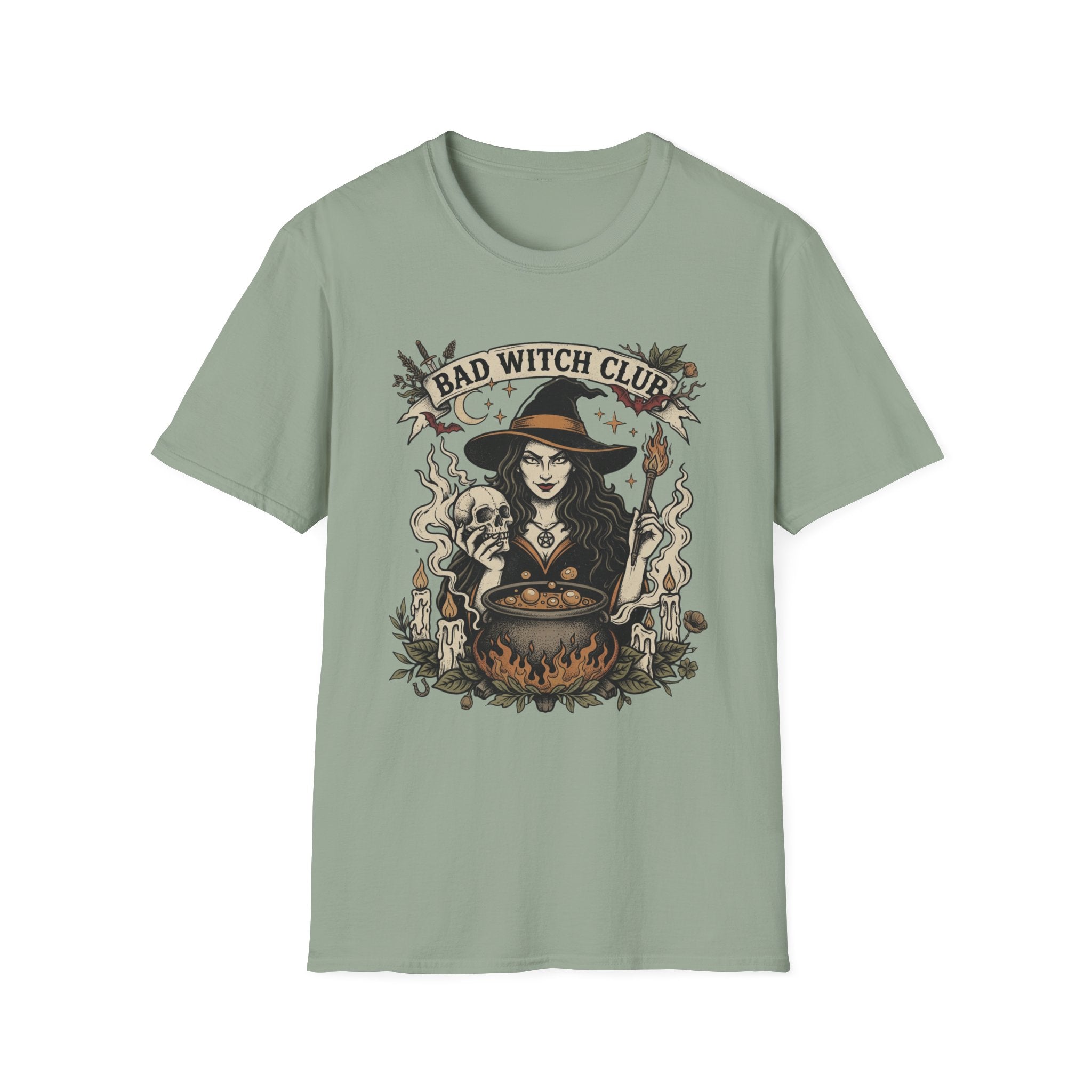 Bad Witch Club T-Shirt | Witch Illustration, Skull, Cauldron, Spooky