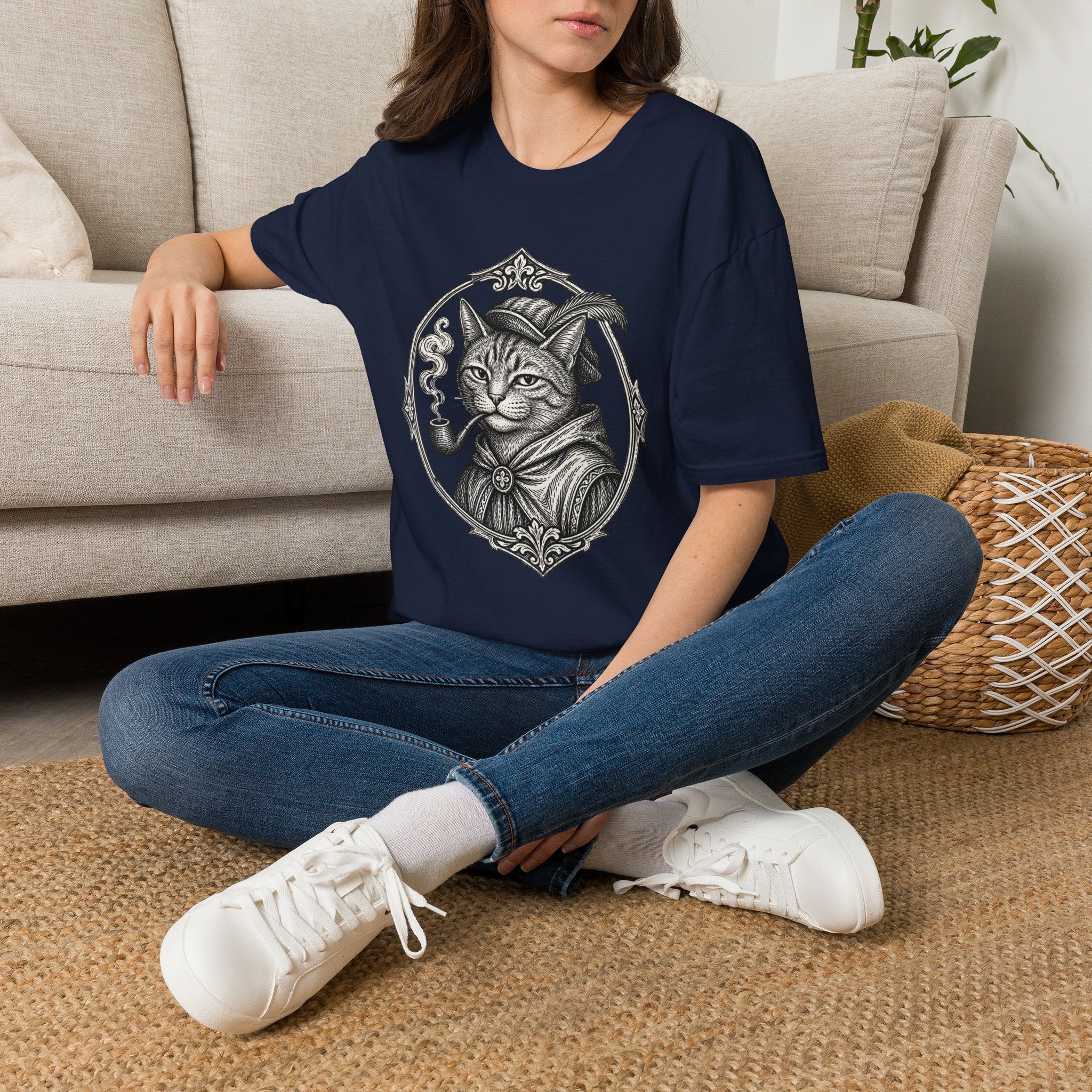Steampunk Cat Portrait T-Shirt | Victorian Cat with Top Hat and Pipe