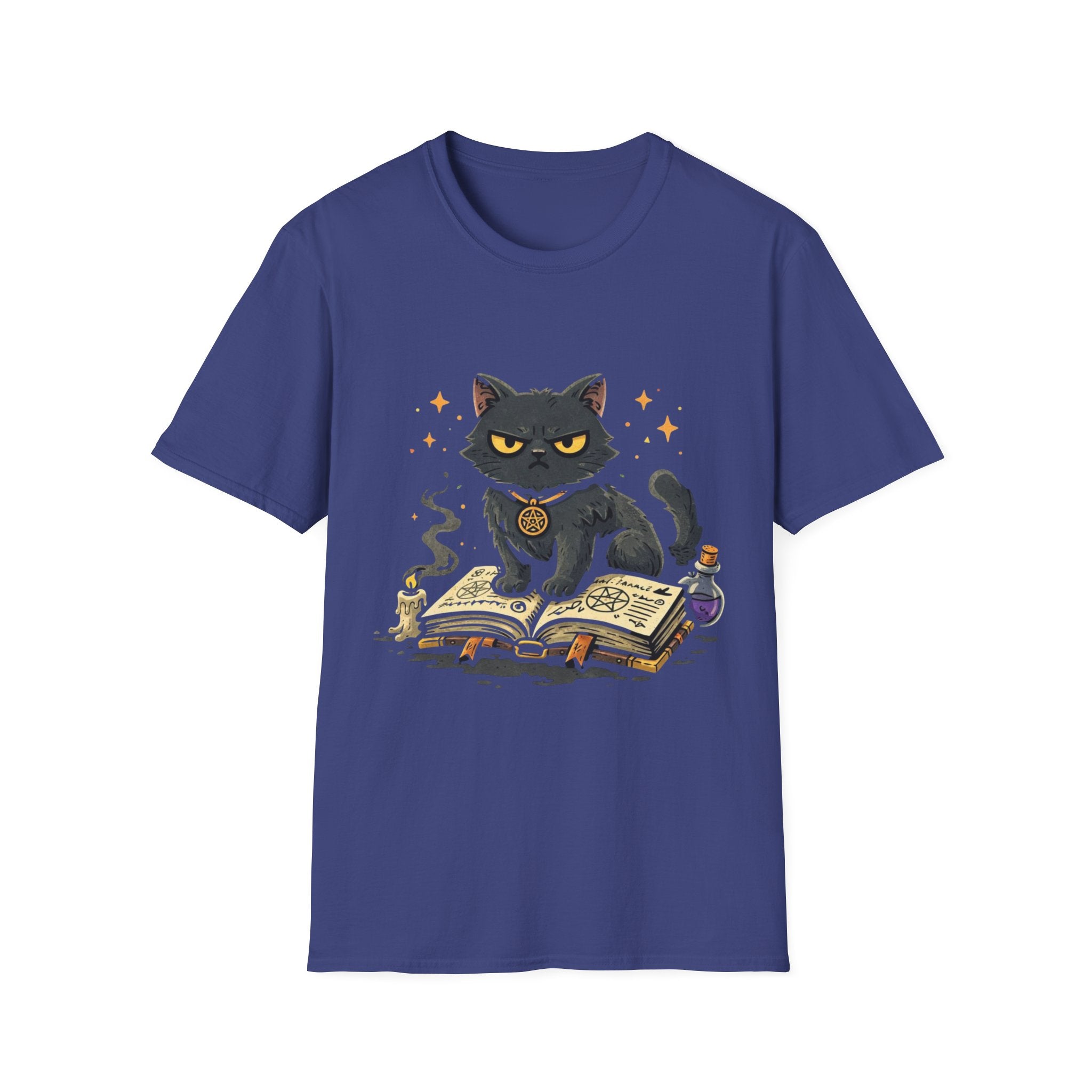 Grumpy Black Witch Cat T-Shirt | Occult Spellbook Magic Cat Shirt
