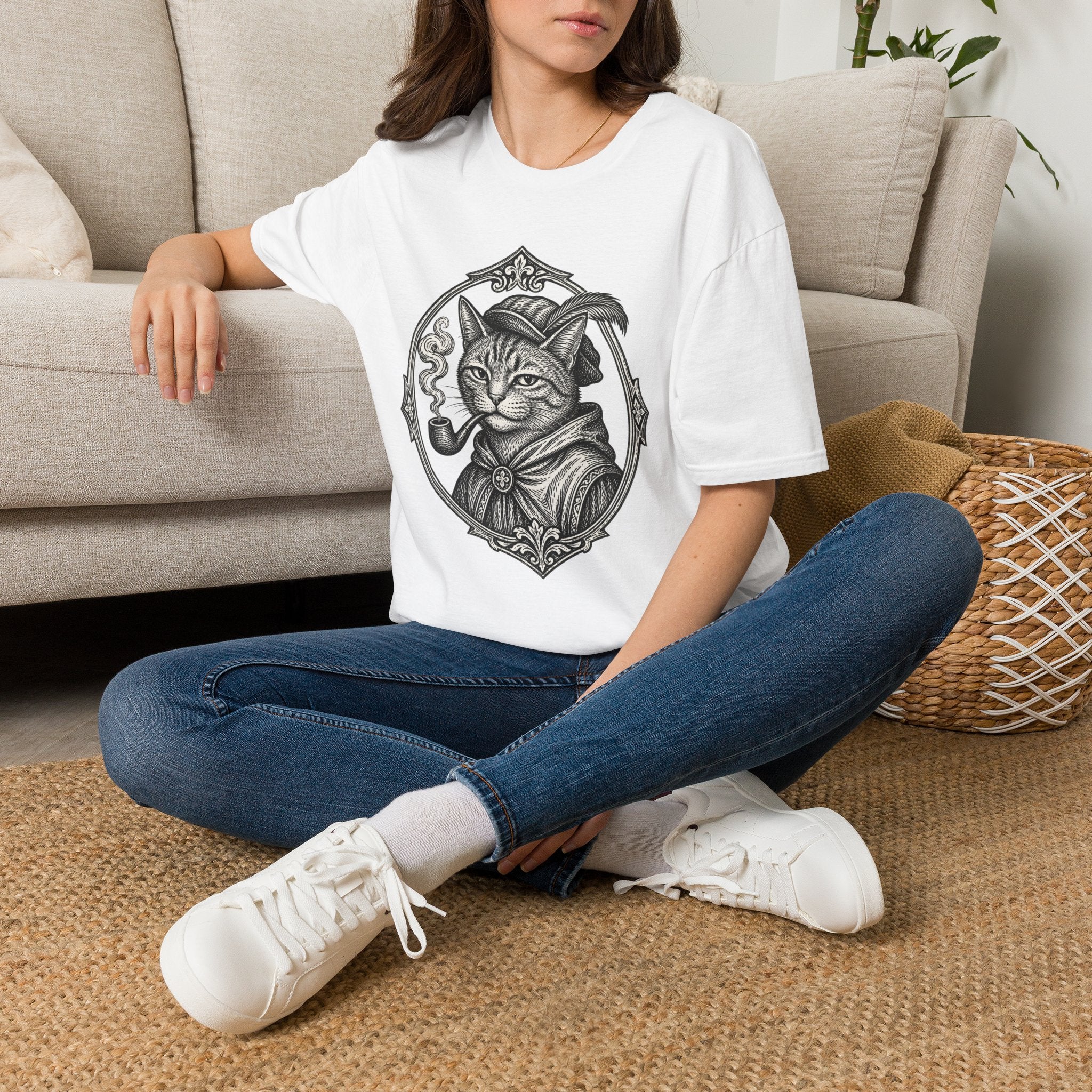Steampunk Cat Portrait T-Shirt | Victorian Cat with Top Hat and Pipe