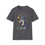 Sad Wizard Illustration T-Shirt | Cute Wizard With Staff, Stars & Potions