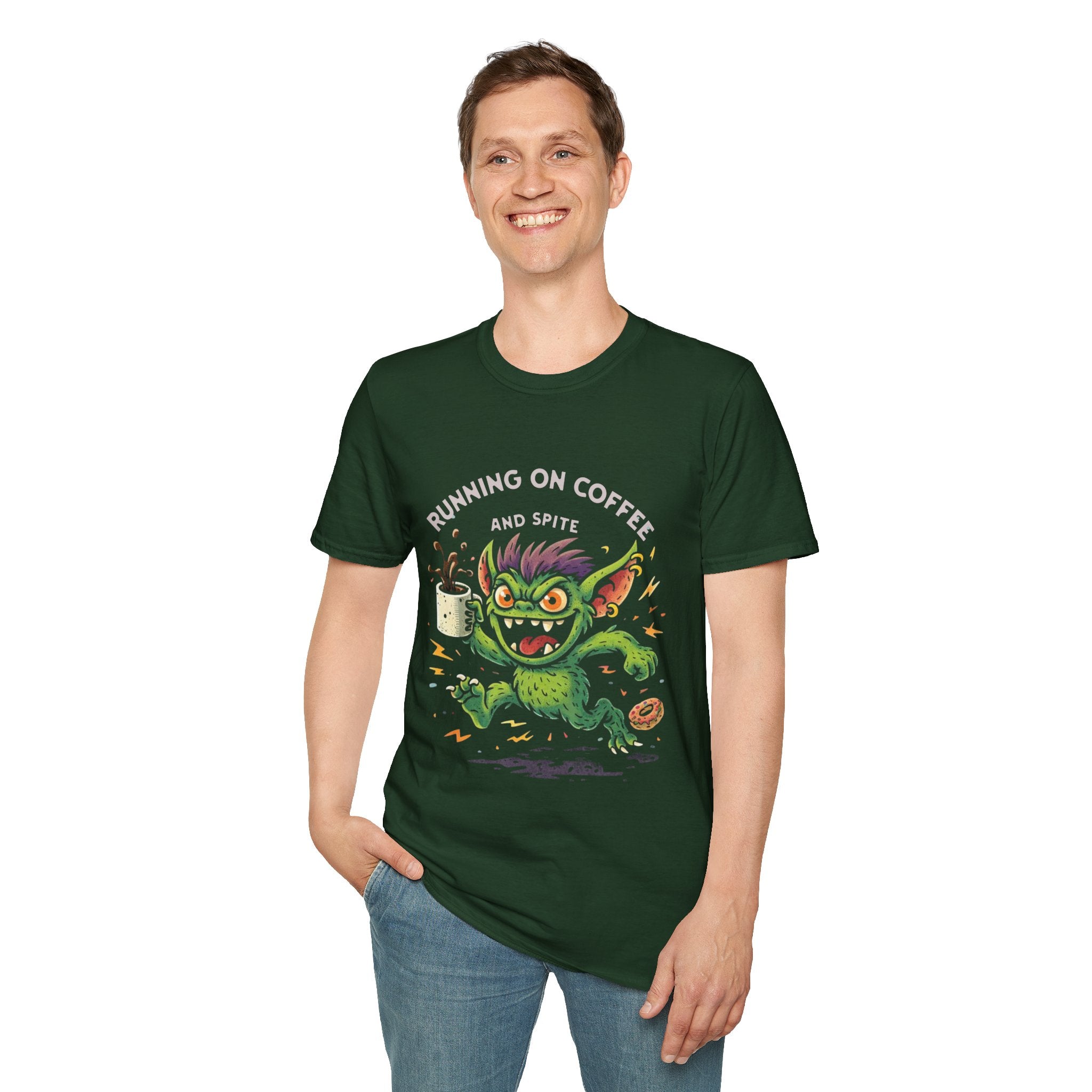 Running on Coffee and Spite T-Shirt | Funny Monster Coffee Tee