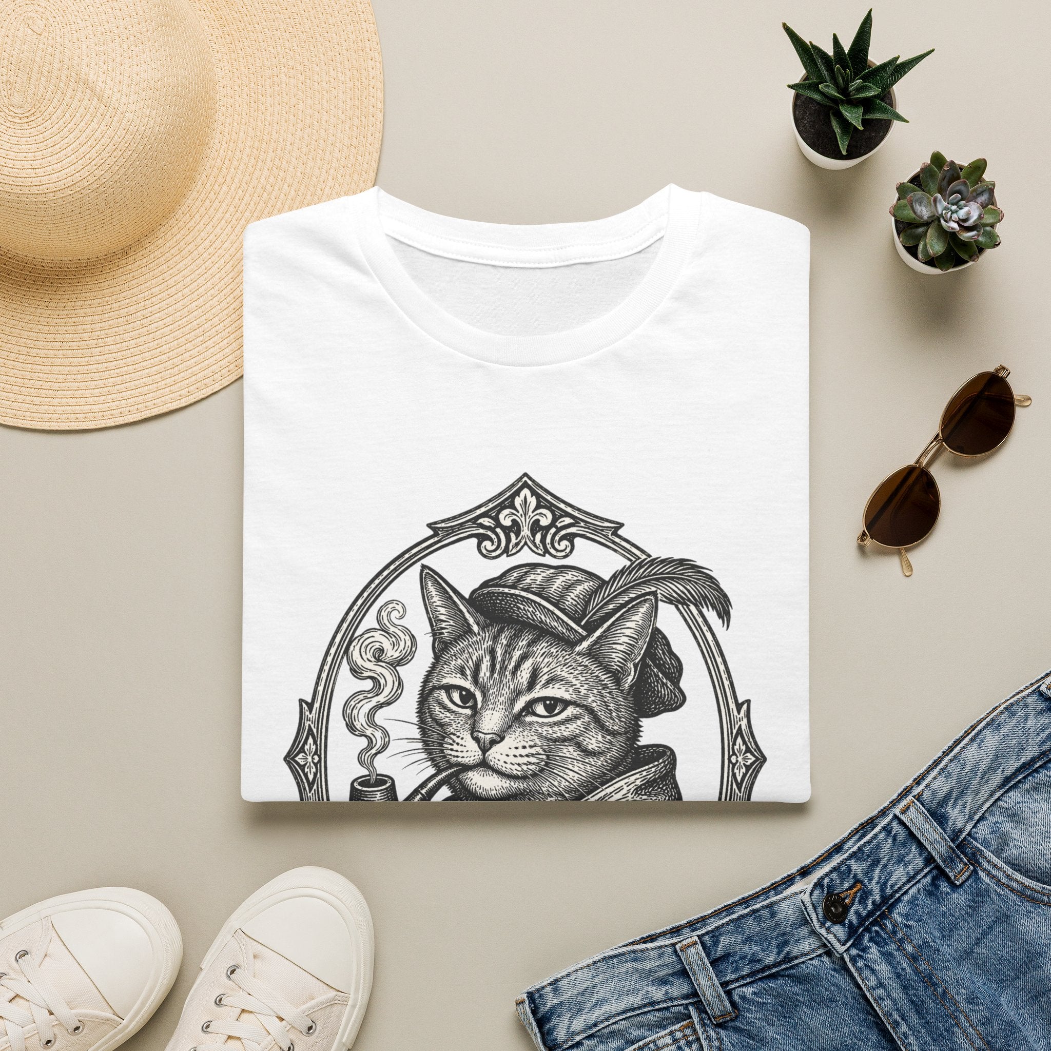 Steampunk Cat Portrait T-Shirt | Victorian Cat with Top Hat and Pipe