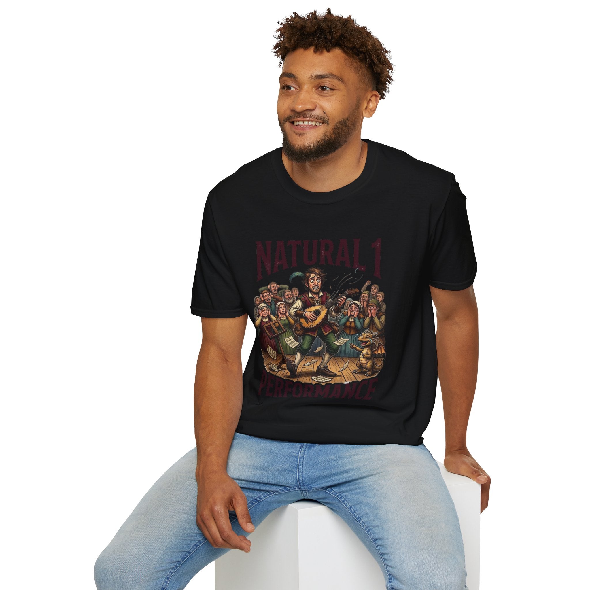 Bard D&D Fantasy Illustration T-Shirt | Natural 1 Performance Poster Tee