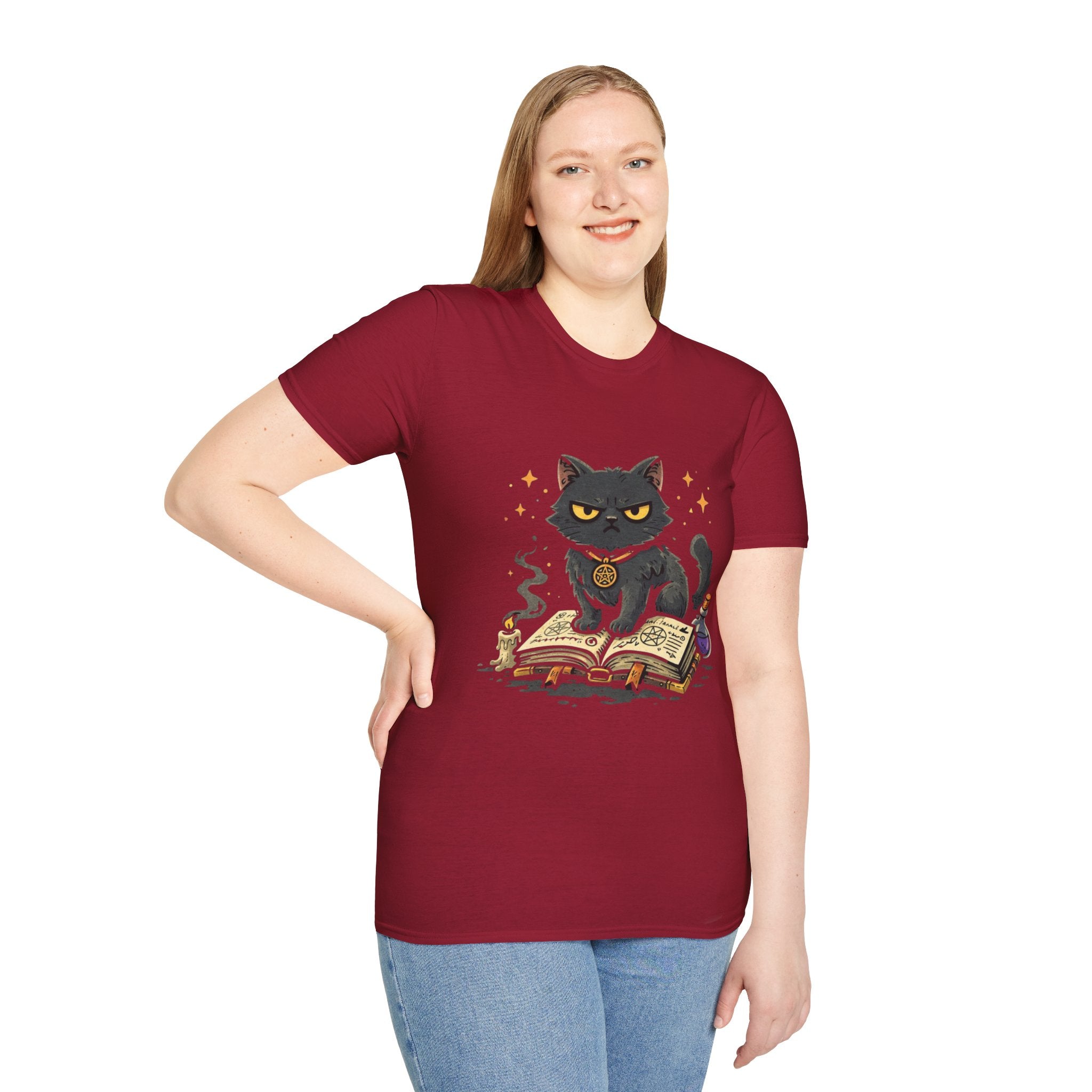 Grumpy Black Witch Cat T-Shirt | Occult Spellbook Magic Cat Shirt
