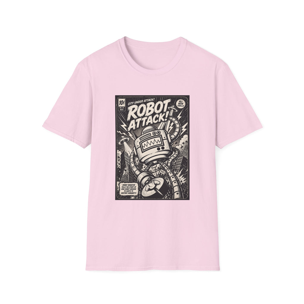 Robot Attack comic cover T-Shirt | Retro Sci-Fi Robot Tee