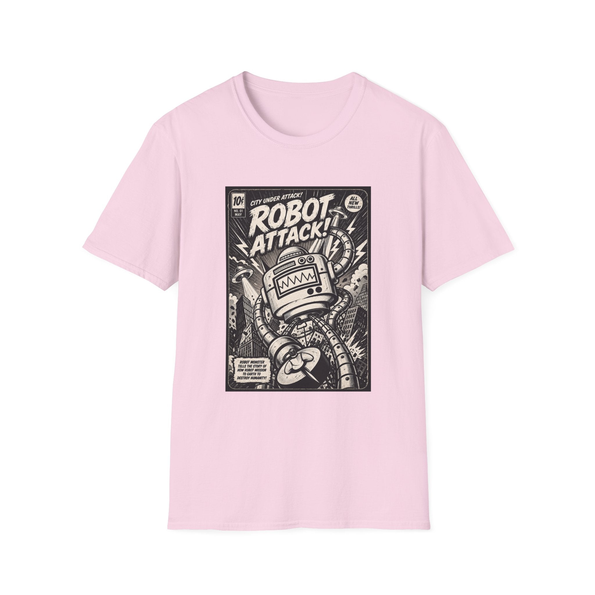 Robot Attack comic cover T-Shirt | Retro Sci-Fi Robot Tee