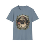 Pug-Lock Holmes Illustration T-Shirt | Pug Detective Vintage Badge