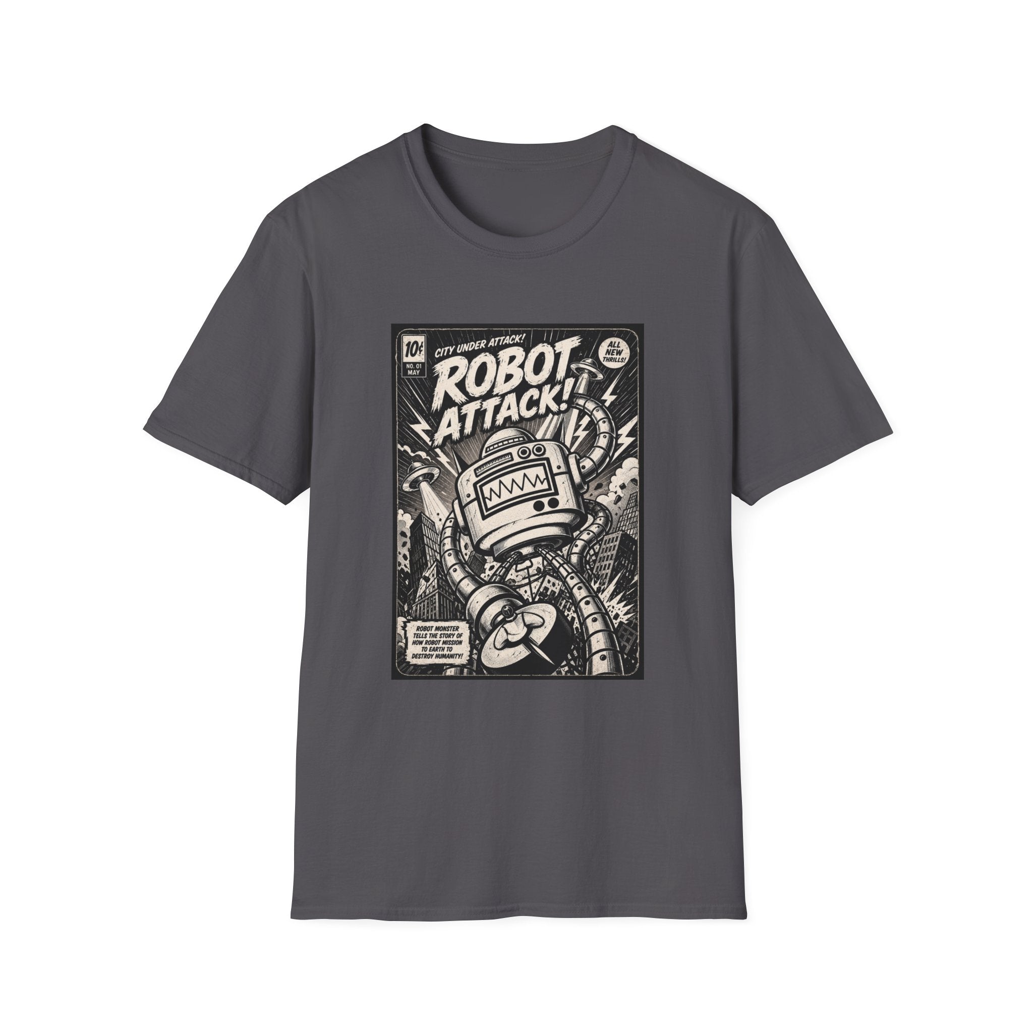 Robot Attack comic cover T-Shirt | Retro Sci-Fi Robot Tee