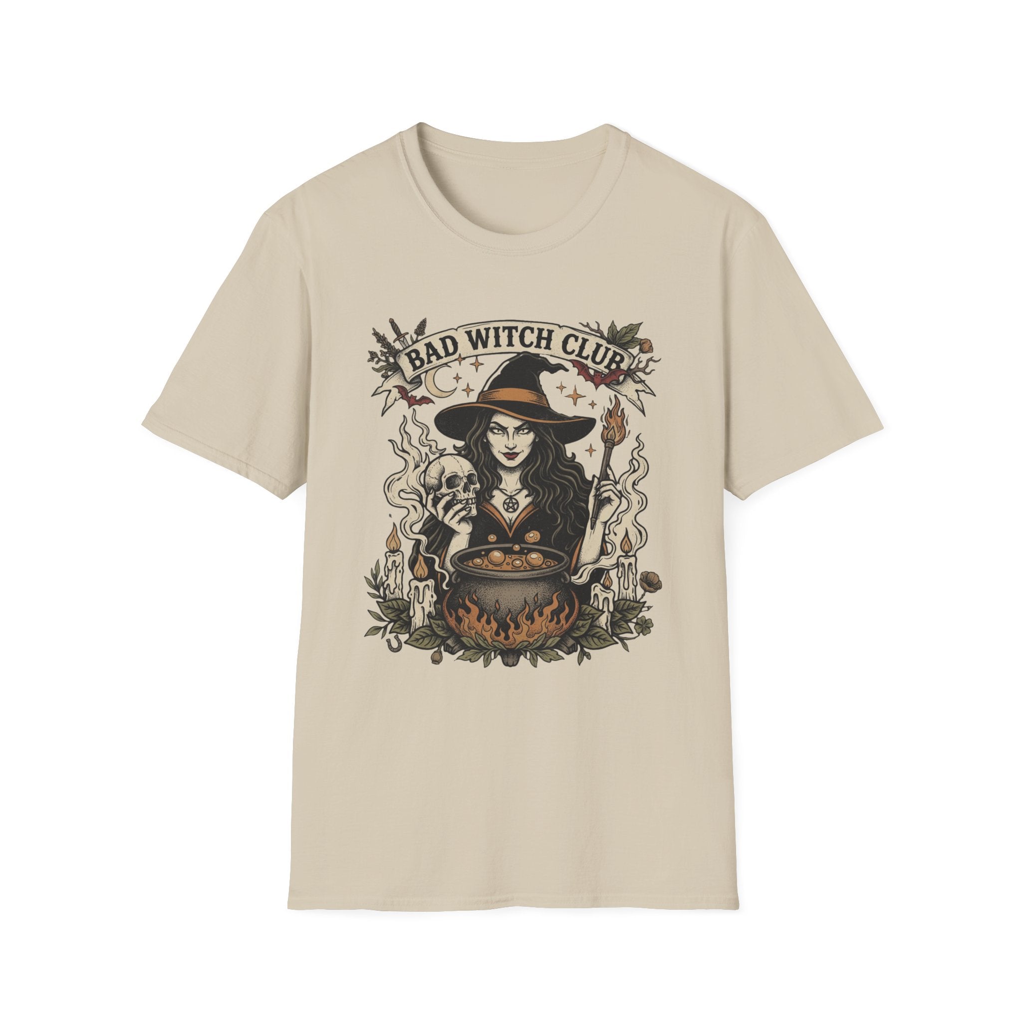 Bad Witch Club T-Shirt | Witch Illustration, Skull, Cauldron, Spooky