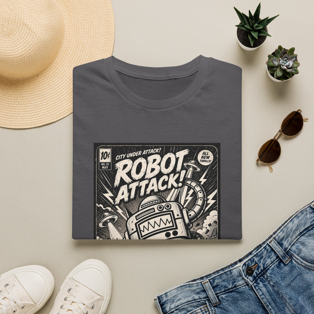 Robot Attack comic cover T-Shirt | Retro Sci-Fi Robot Tee