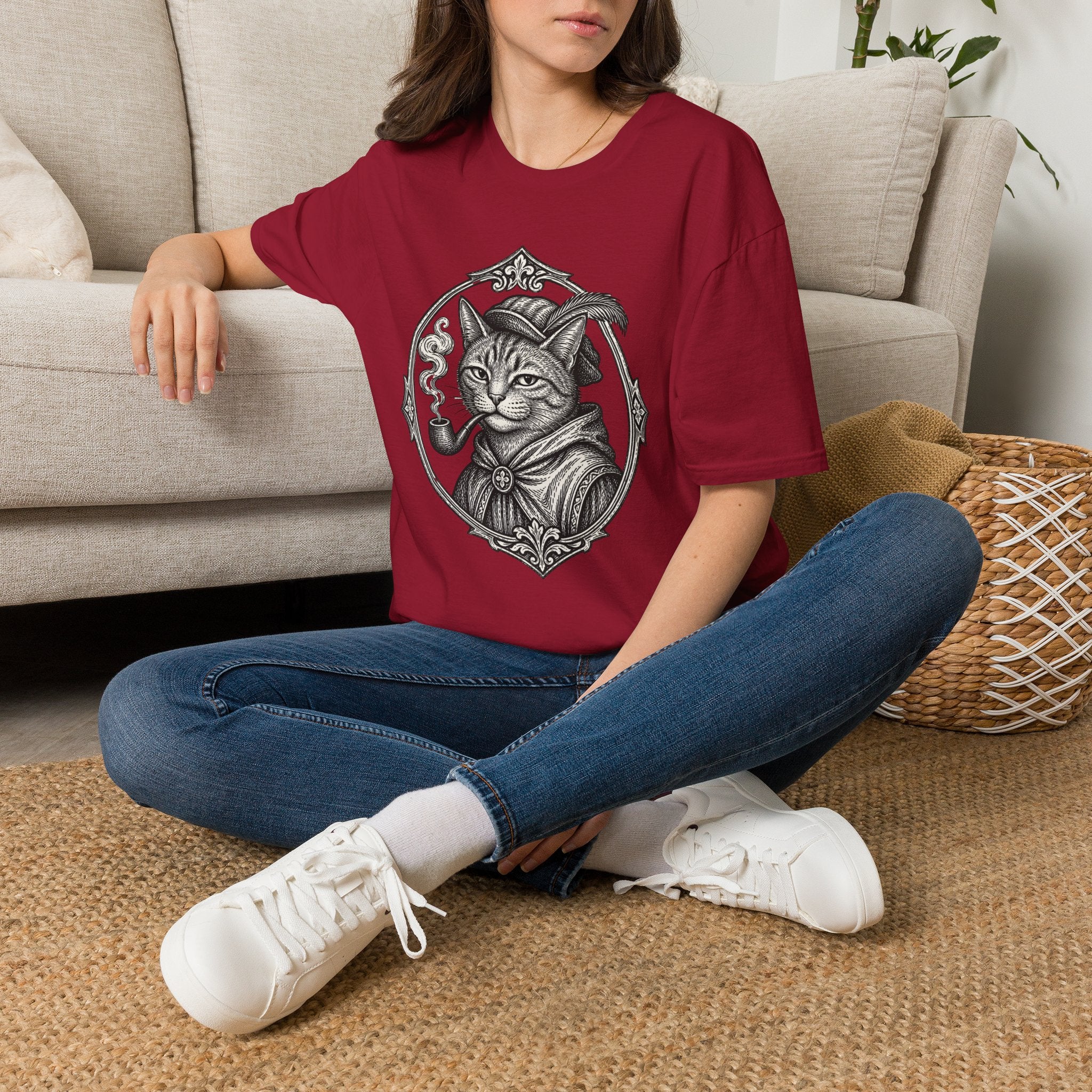 Steampunk Cat Portrait T-Shirt | Victorian Cat with Top Hat and Pipe