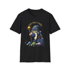Sad Wizard Illustration T-Shirt | Cute Wizard With Staff, Stars & Potions