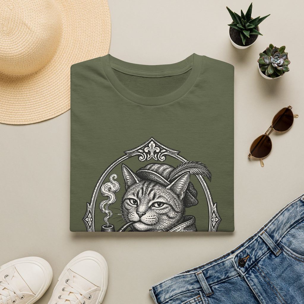 Steampunk Cat Portrait T-Shirt | Victorian Cat with Top Hat and Pipe