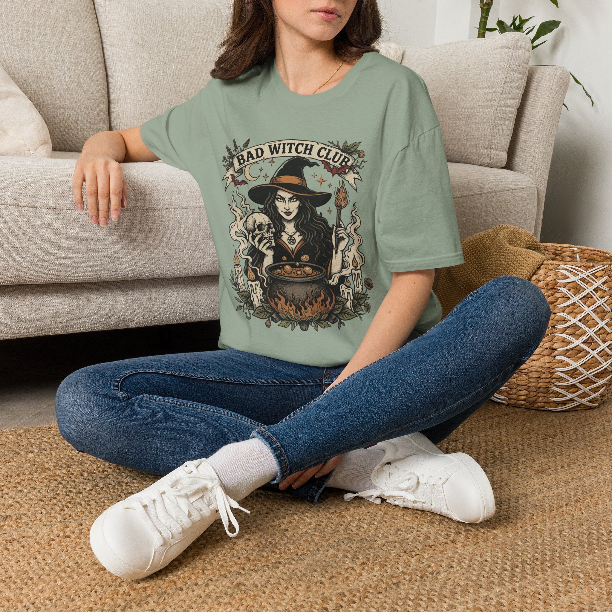 Bad Witch Club T-Shirt | Witch Illustration, Skull, Cauldron, Spooky