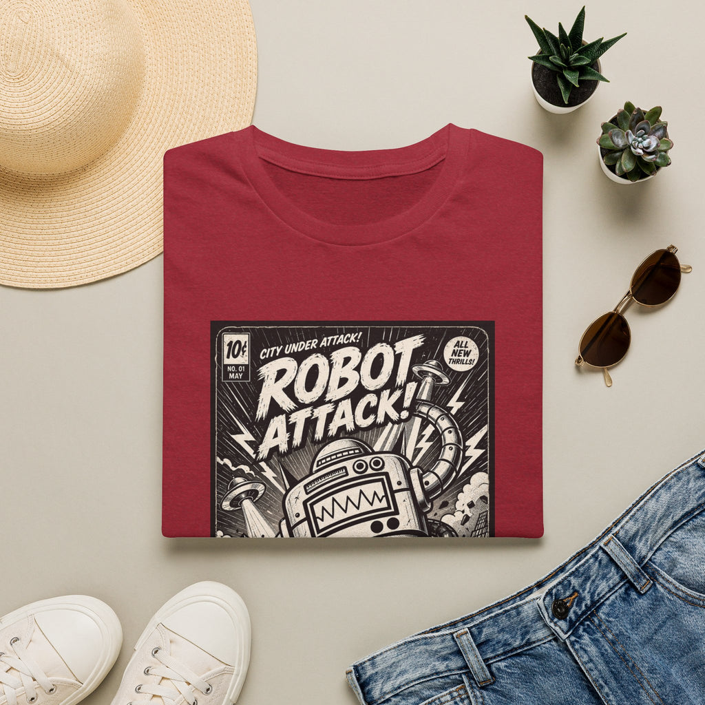 Robot Attack comic cover T-Shirt | Retro Sci-Fi Robot Tee