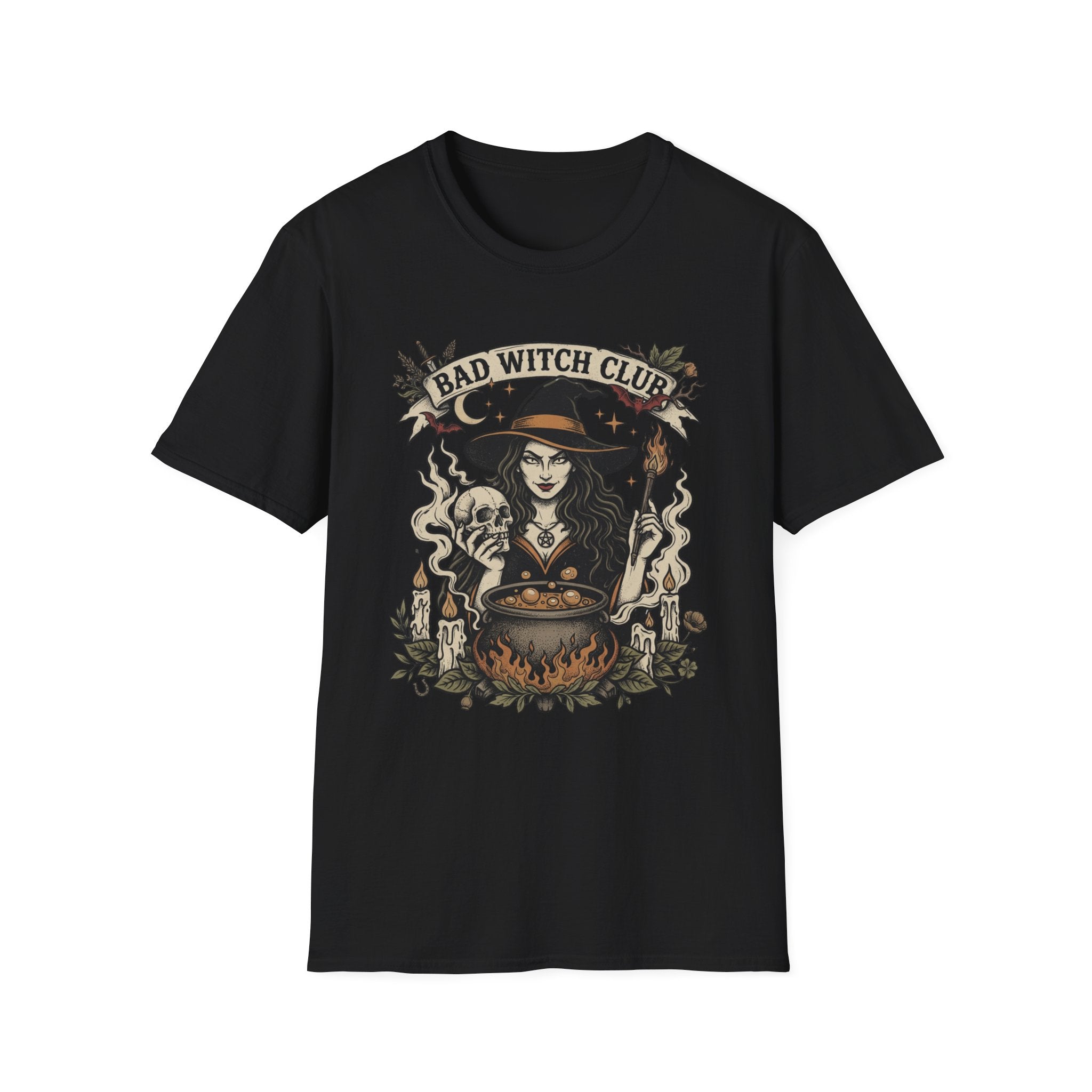 Bad Witch Club T-Shirt | Witch Illustration, Skull, Cauldron, Spooky