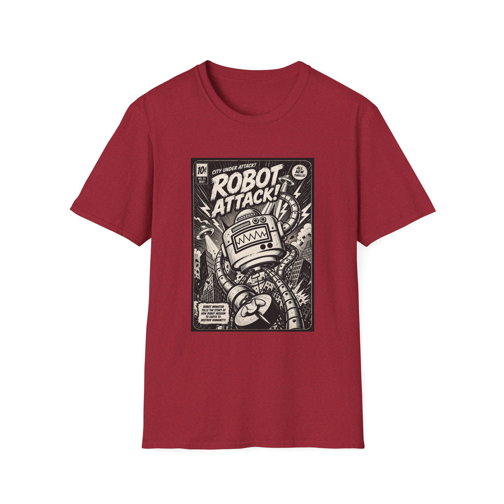 Robot Attack comic cover T-Shirt | Retro Sci-Fi Robot Tee