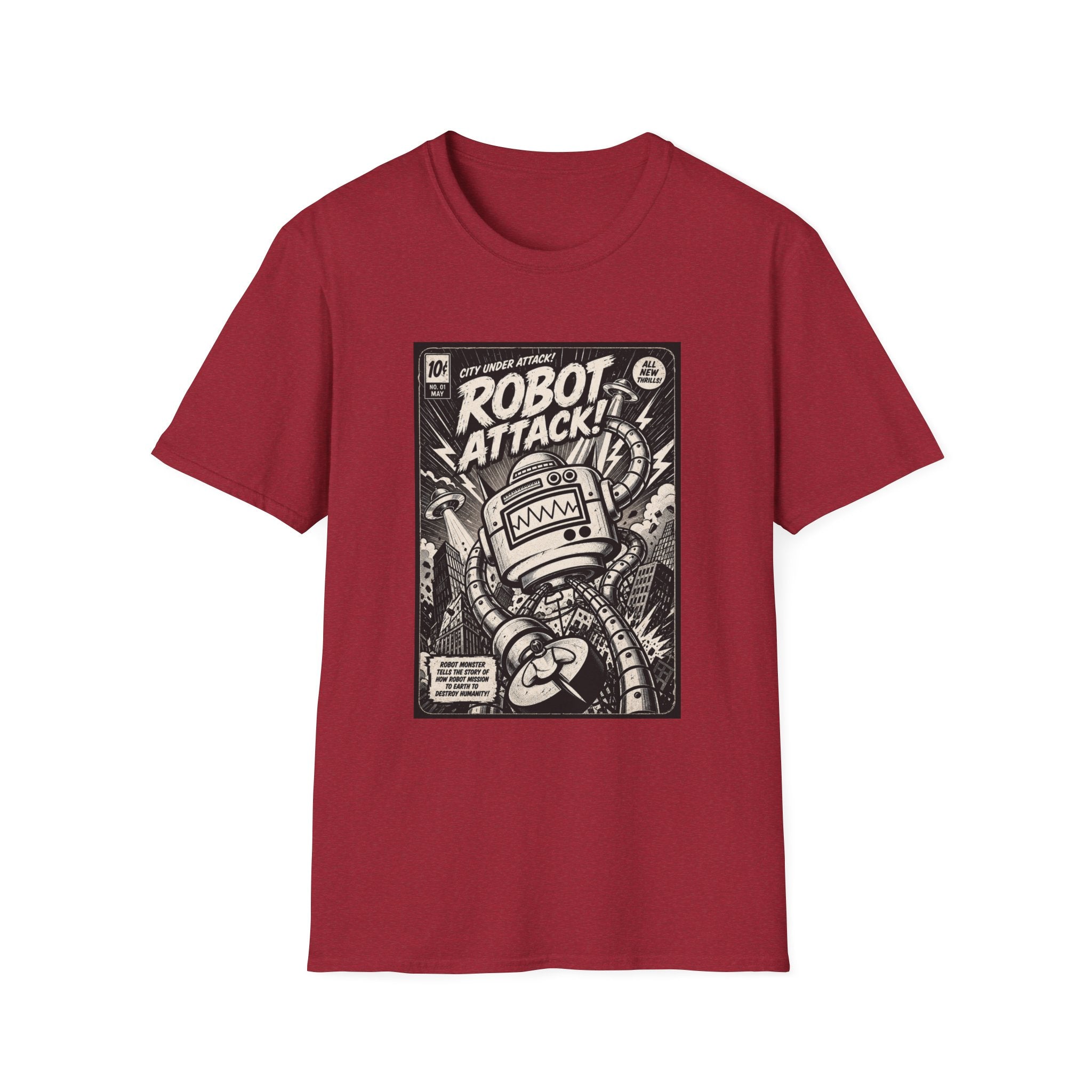 Robot Attack comic cover T-Shirt | Retro Sci-Fi Robot Tee