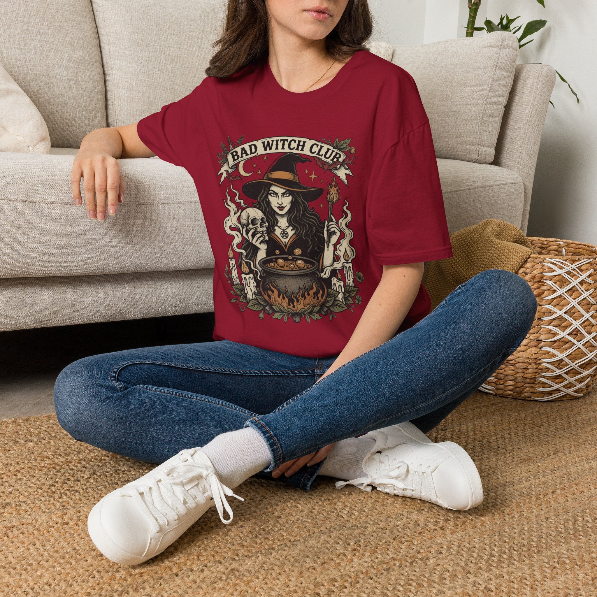 Bad Witch Club T-Shirt | Witch Illustration, Skull, Cauldron, Spooky