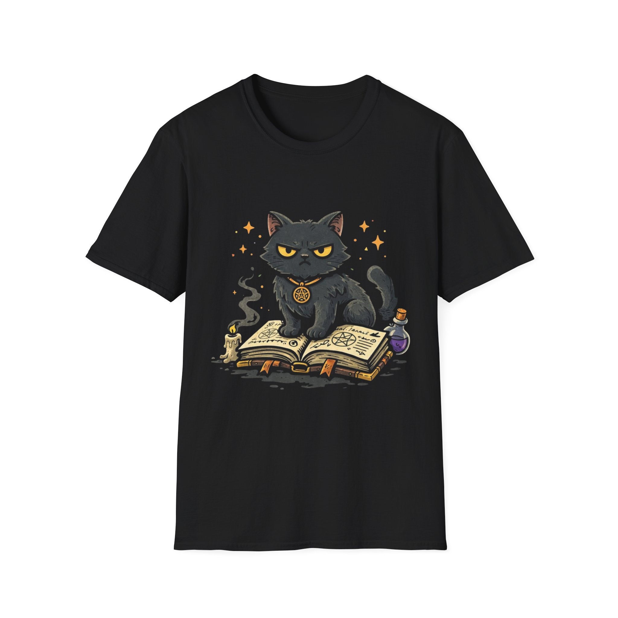 Grumpy Black Witch Cat T-Shirt | Occult Spellbook Magic Cat Shirt