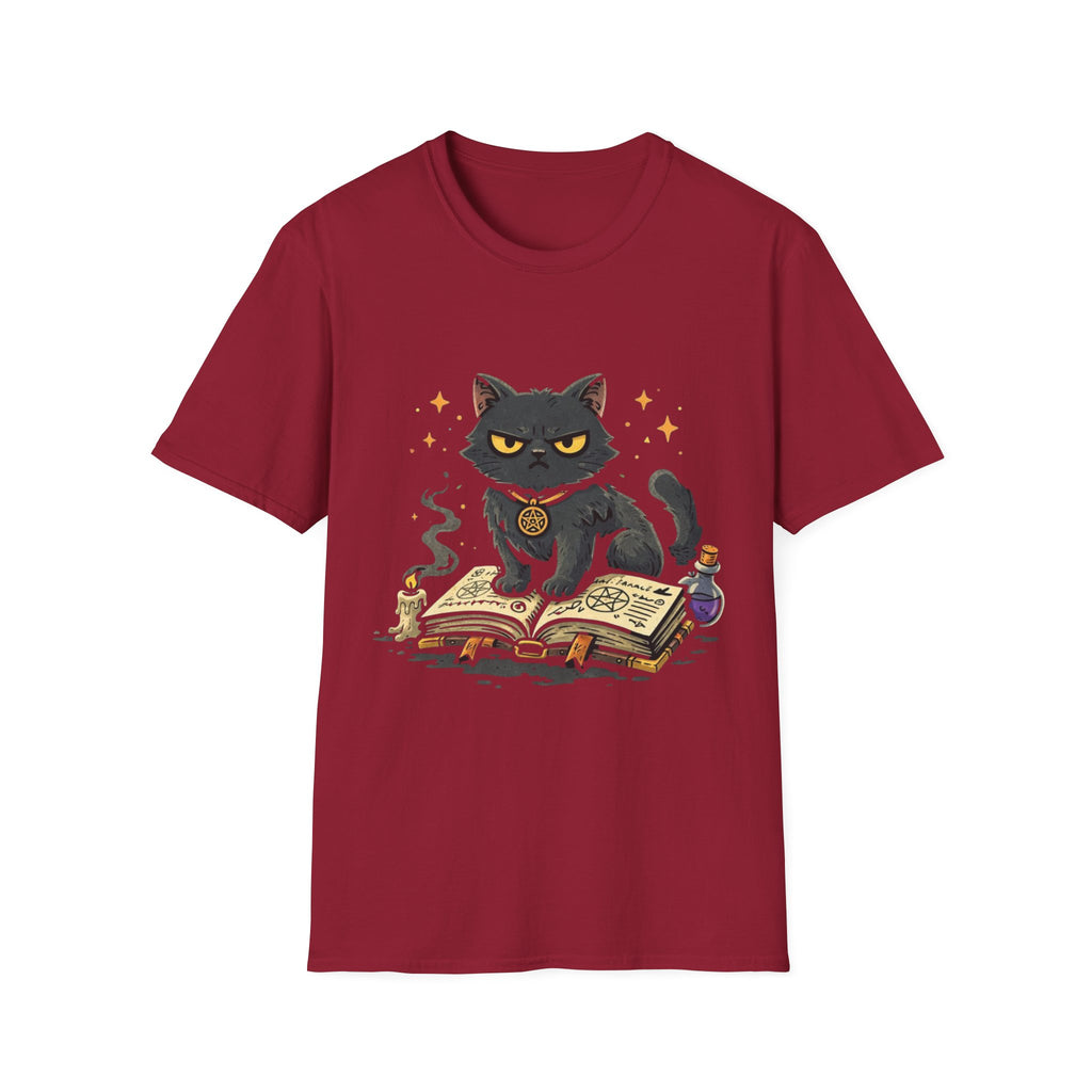Grumpy Black Witch Cat T-Shirt | Occult Spellbook Magic Cat Shirt