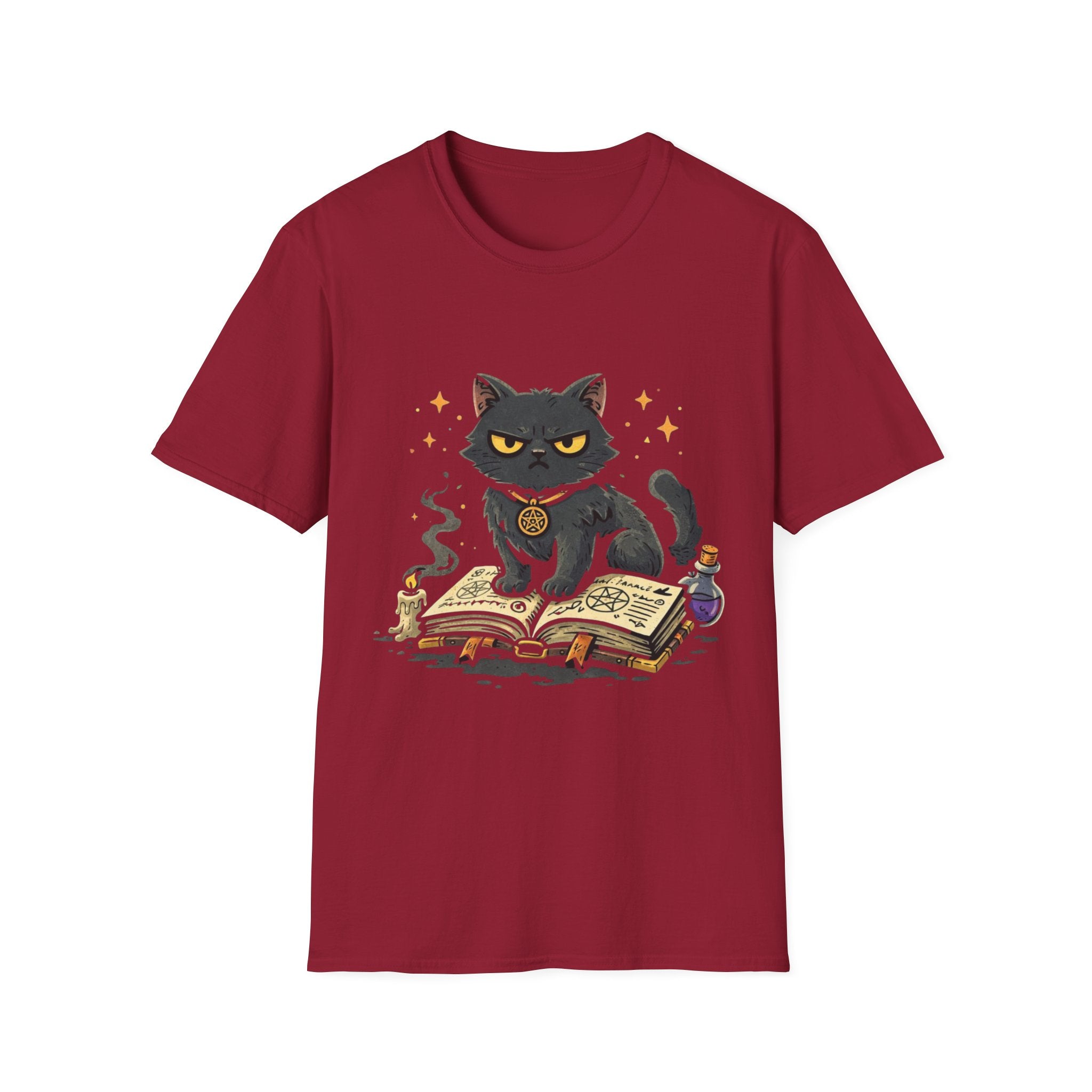 Grumpy Black Witch Cat T-Shirt | Occult Spellbook Magic Cat Shirt