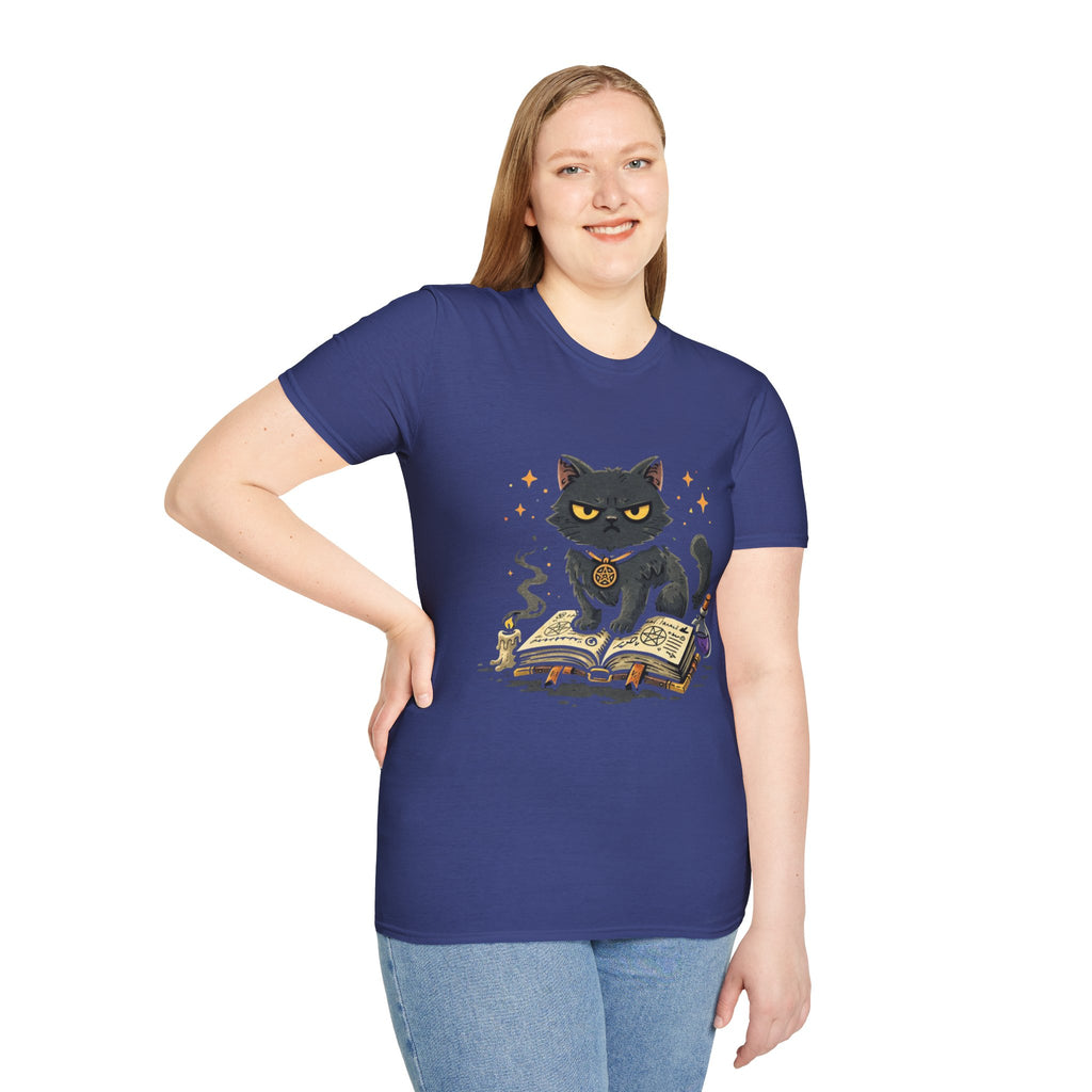 Grumpy Black Witch Cat T-Shirt | Occult Spellbook Magic Cat Shirt