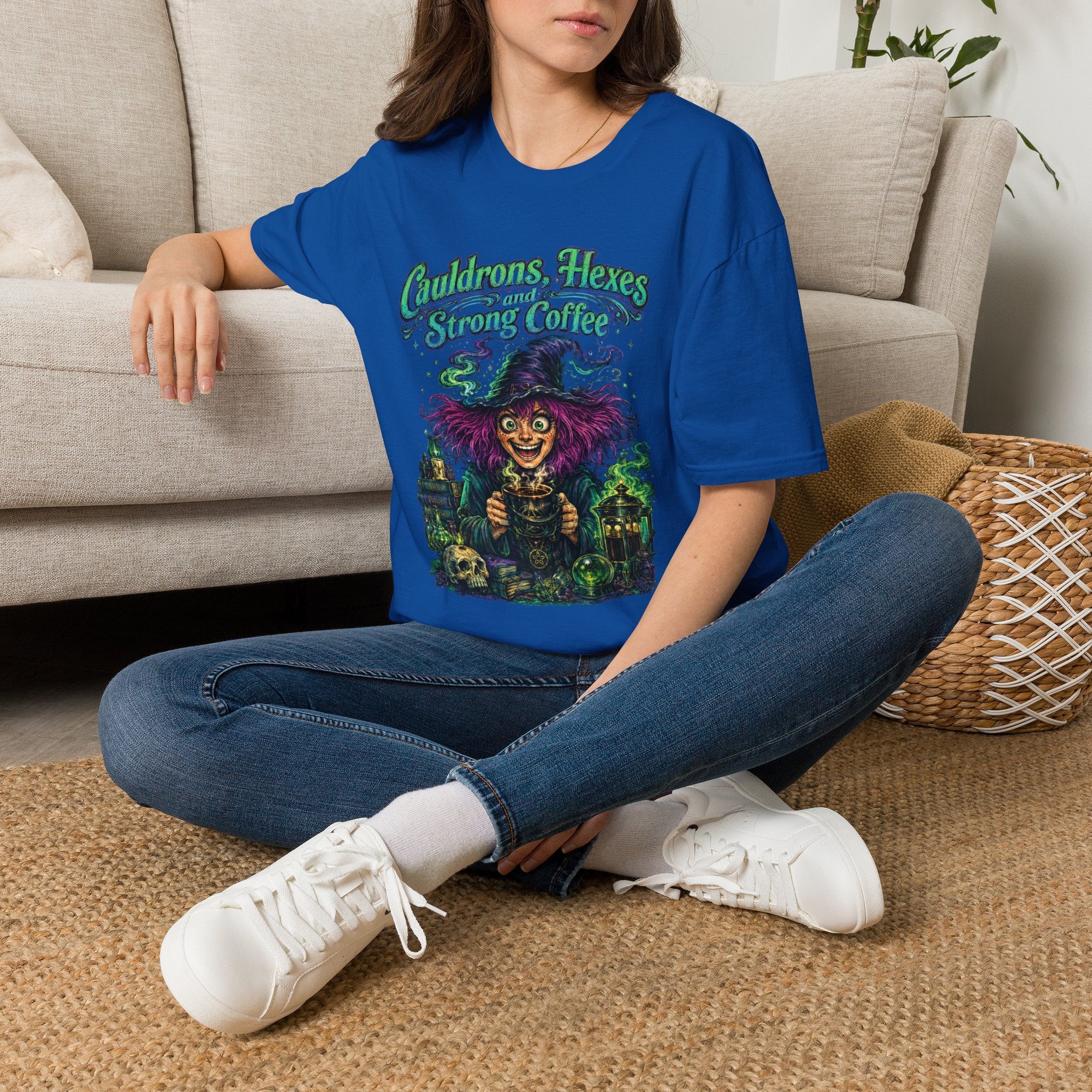 Witch Coffee T-Shirt  "Cauldrons, Hexes and Strong Coffee" Halloween Tee