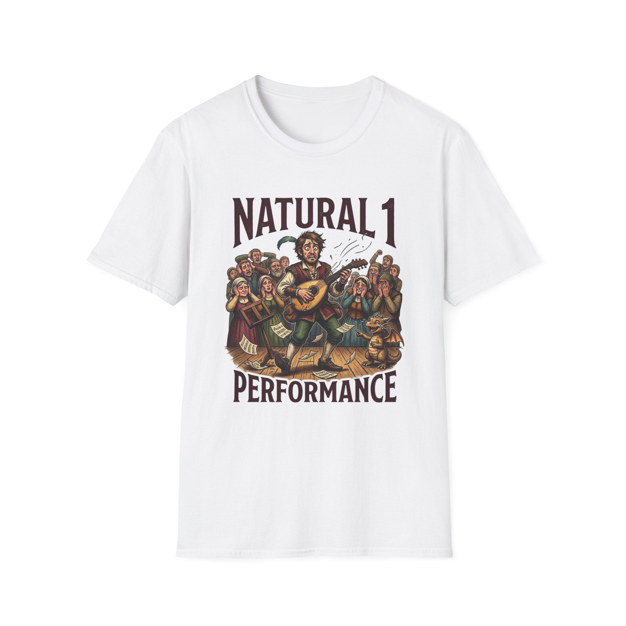 Bard D&D Fantasy Illustration T-Shirt | Natural 1 Performance Poster Tee