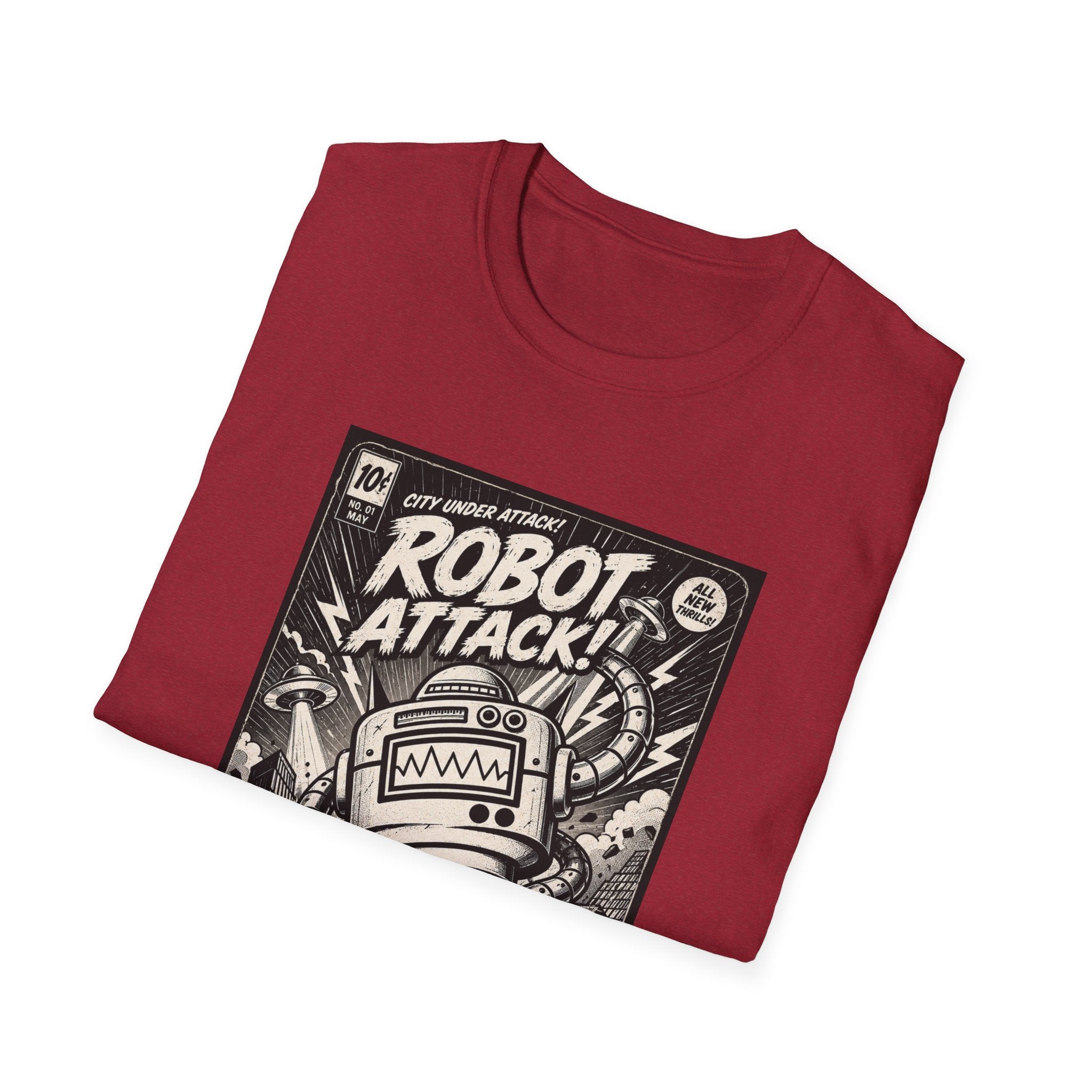 Robot Attack comic cover T-Shirt | Retro Sci-Fi Robot Tee