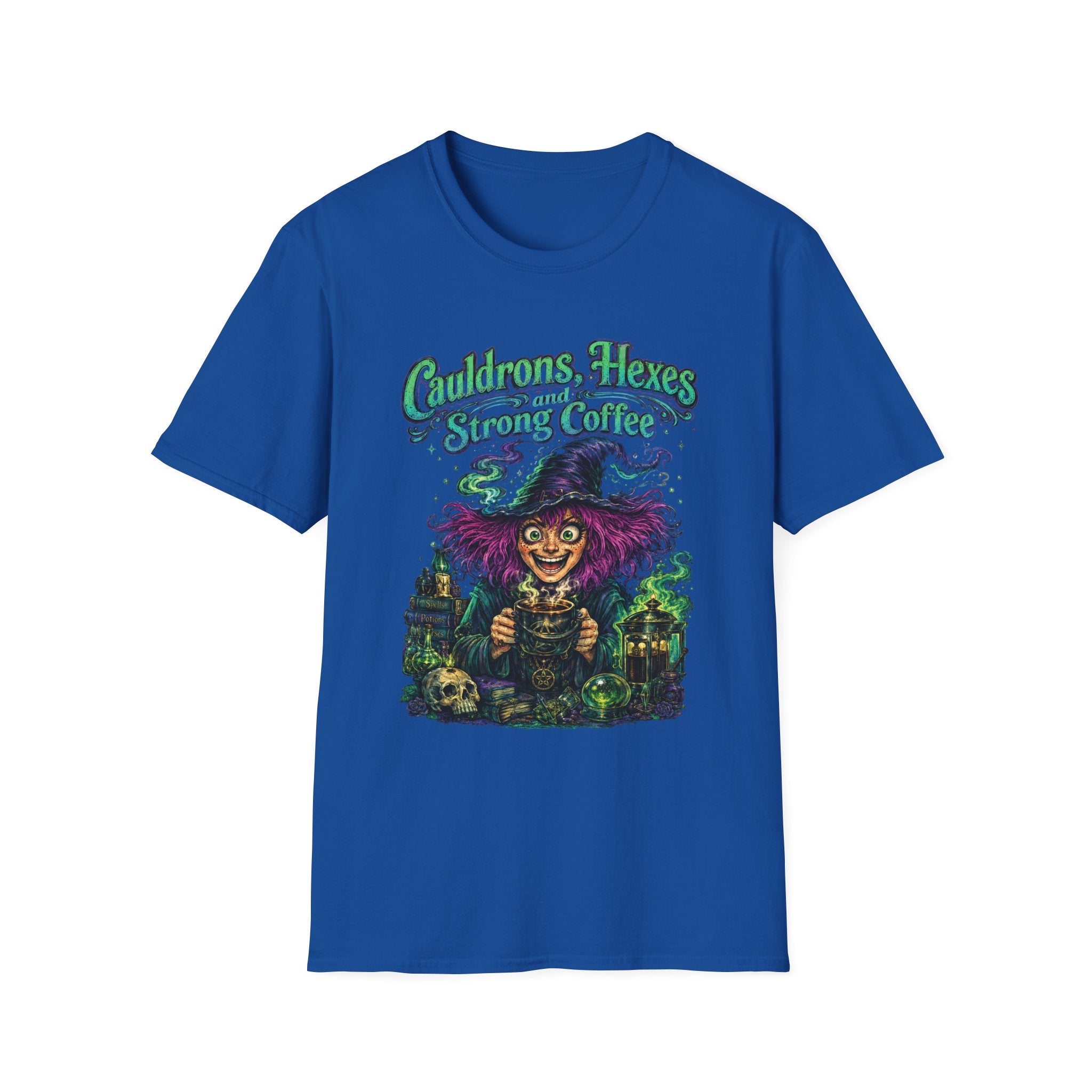 Witch Coffee T-Shirt  "Cauldrons, Hexes and Strong Coffee" Halloween Tee